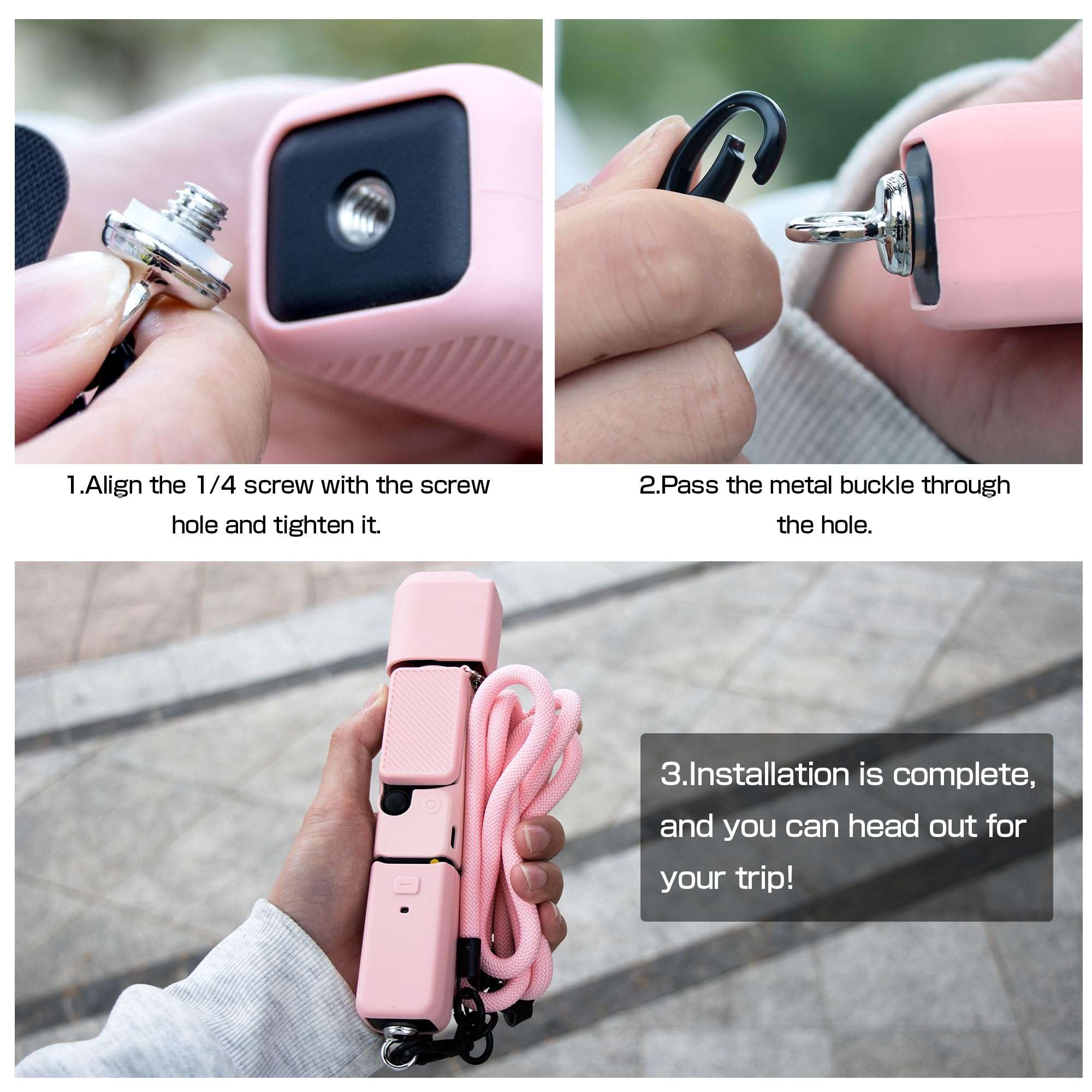 Pocket 3 Silicone Cover, OSMO Pocket 3 Creator Combo Accessories, Full Body Protective Kit with Camera/Battery Grip/Lens Covers, Microphone Cover, Threaded Handle Cover & Lanyard(Pink) 4