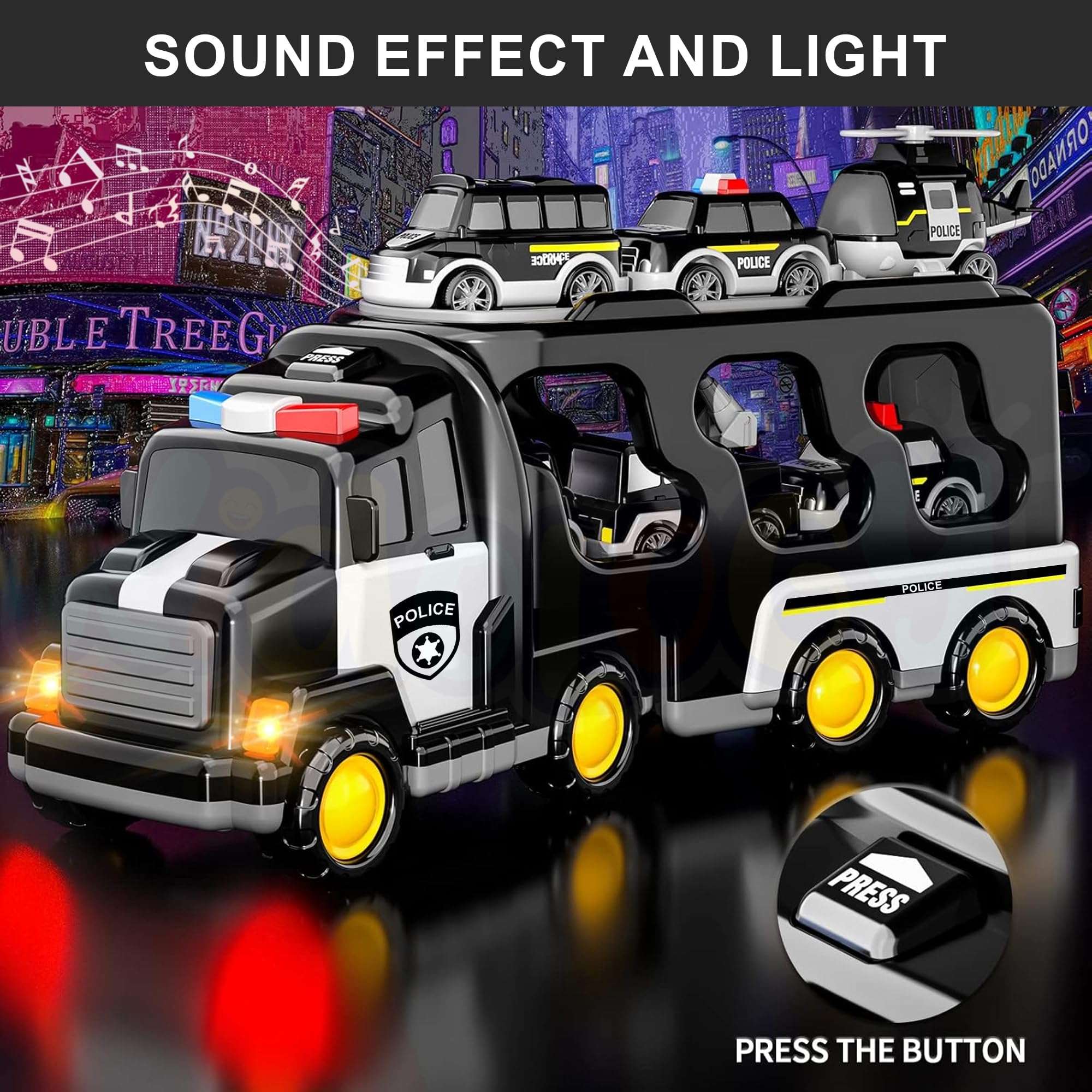 Kidology 5 in 1 Police Trucks Boy Toys for 3-5 Year Old Toddlers - Toys for 3 4 5 6 7 Years Old Transport Vehicle Carrier Truck Sets Kids Boys & Girls 5