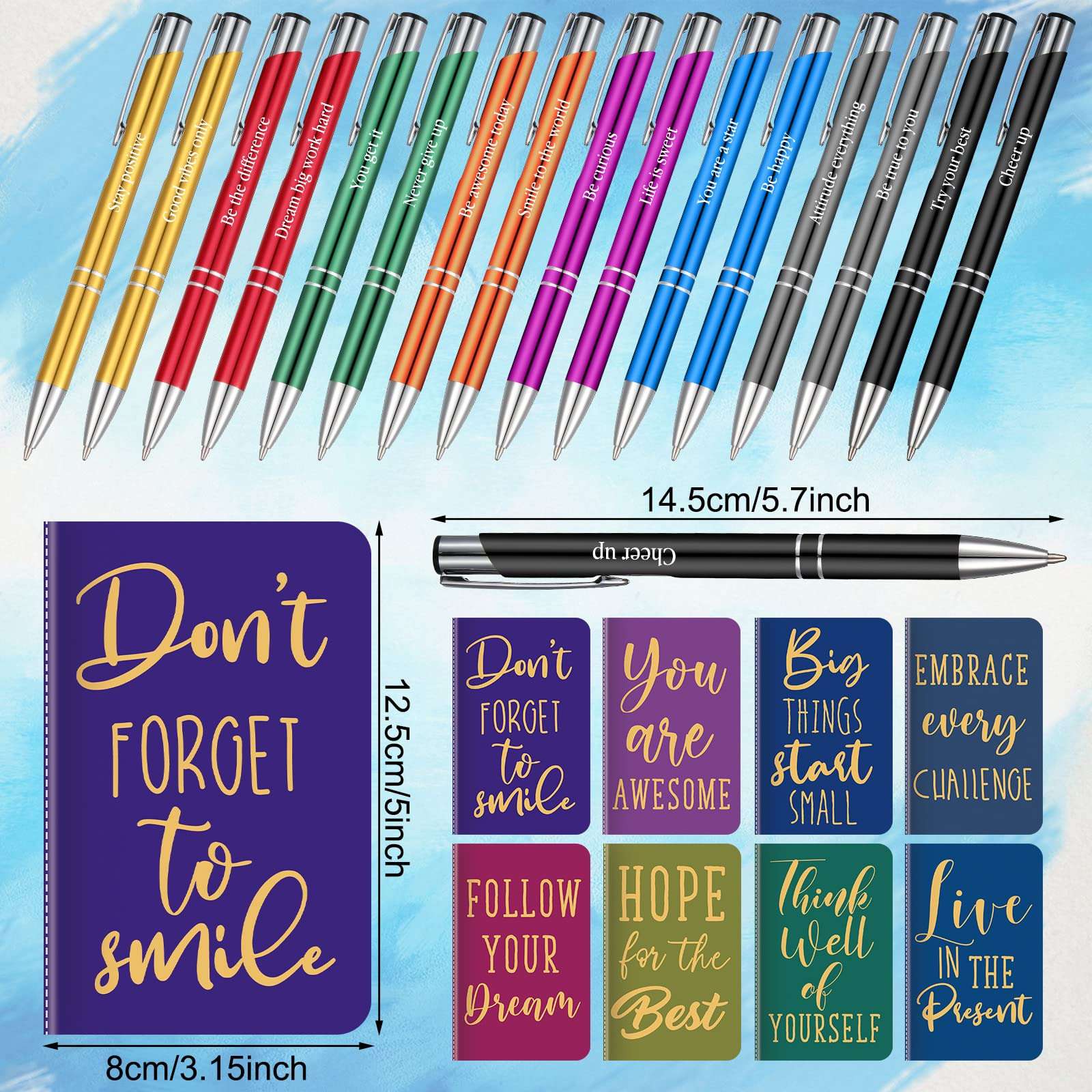 Funrous 32 Pcs Motivational Quote Pens Inspirational Notepads Mini Journal with Ballpoint Pen Small Notebooks Gift Set for Men Women Coworkers, Adult Party Favors Prizes Gift Bulk(Simple) 2