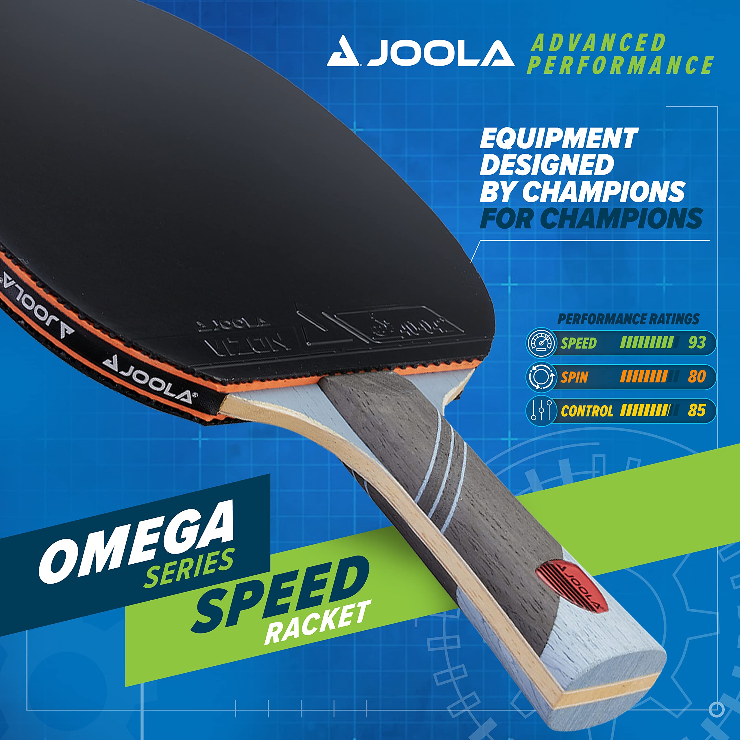 JOOLA Omega Speed - Table Tennis Racket for Advanced Training with Flared Handle - Tournament Level Ping Pong Paddle with Vizon Table Tennis Rubber- Designed for Speed , Light Blue 2