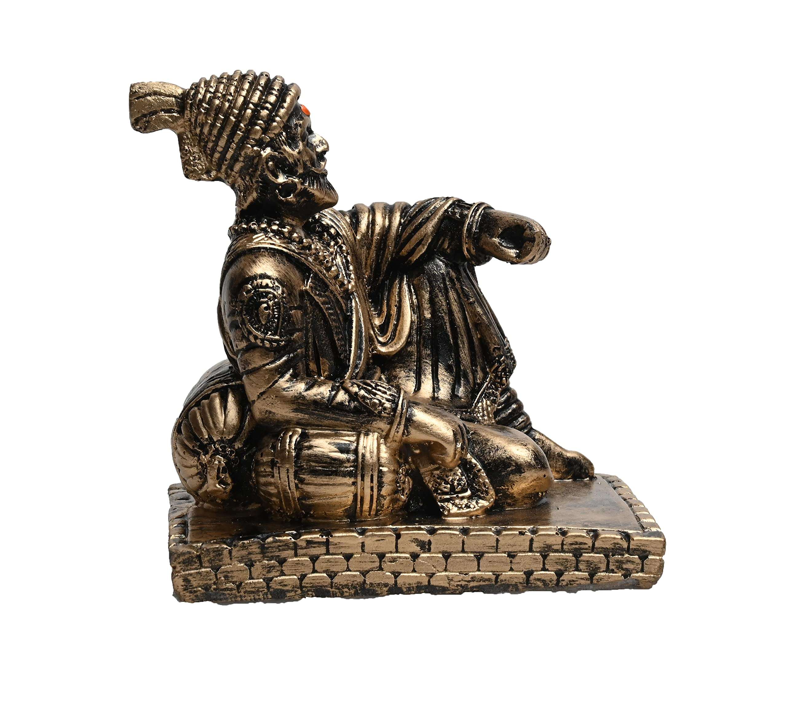 KariGhar® Chatrapati Shivaji Maharaj Idol Perfect for Car Dashboard/Home/Gifting & Decoration (9 x 6.5 x 9.5 cm) ((Gold) A0029) 5