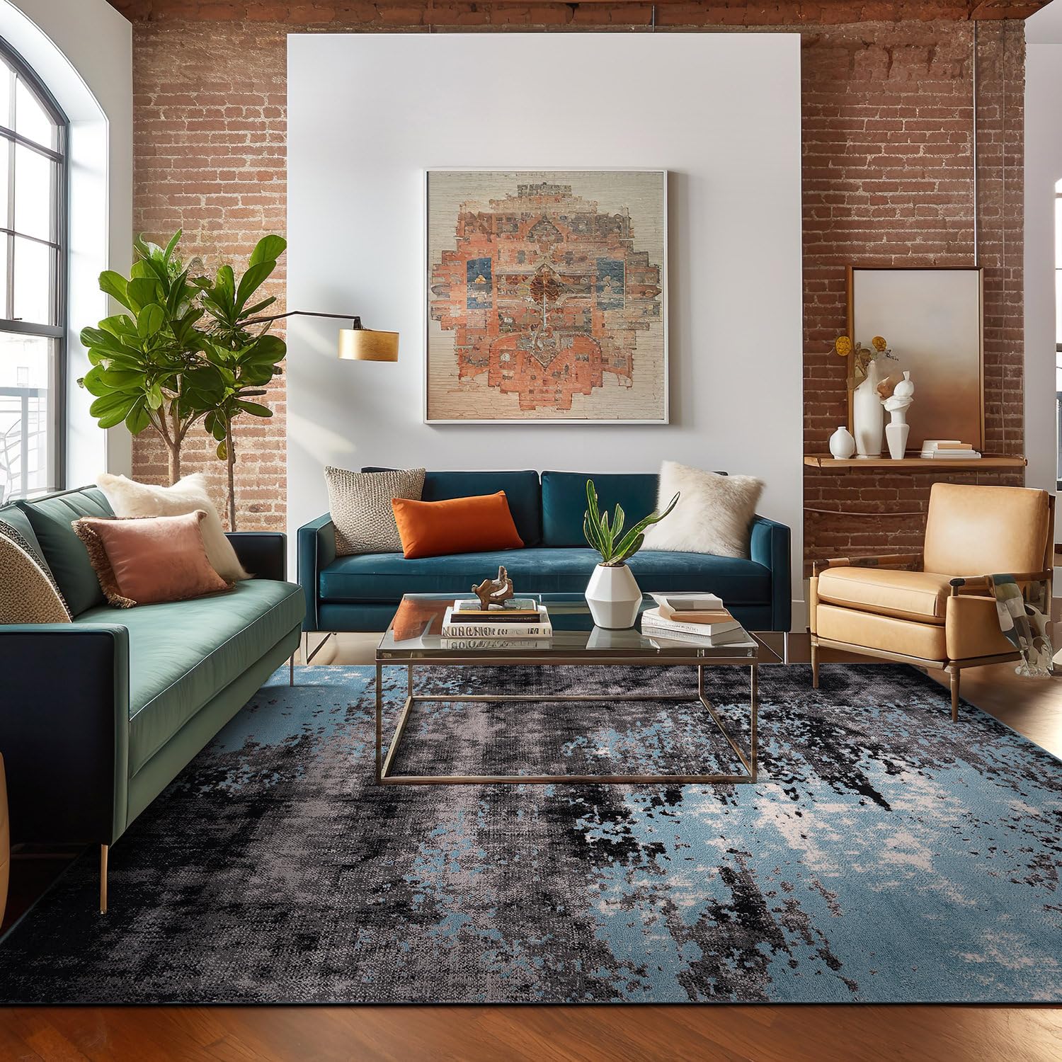 Rugshop Contemporary Abstract Splash Non Shedding Soft Ideal for Living Room,Bedroom,Kitchen Runner Rug 2' x 7' Yellow 6