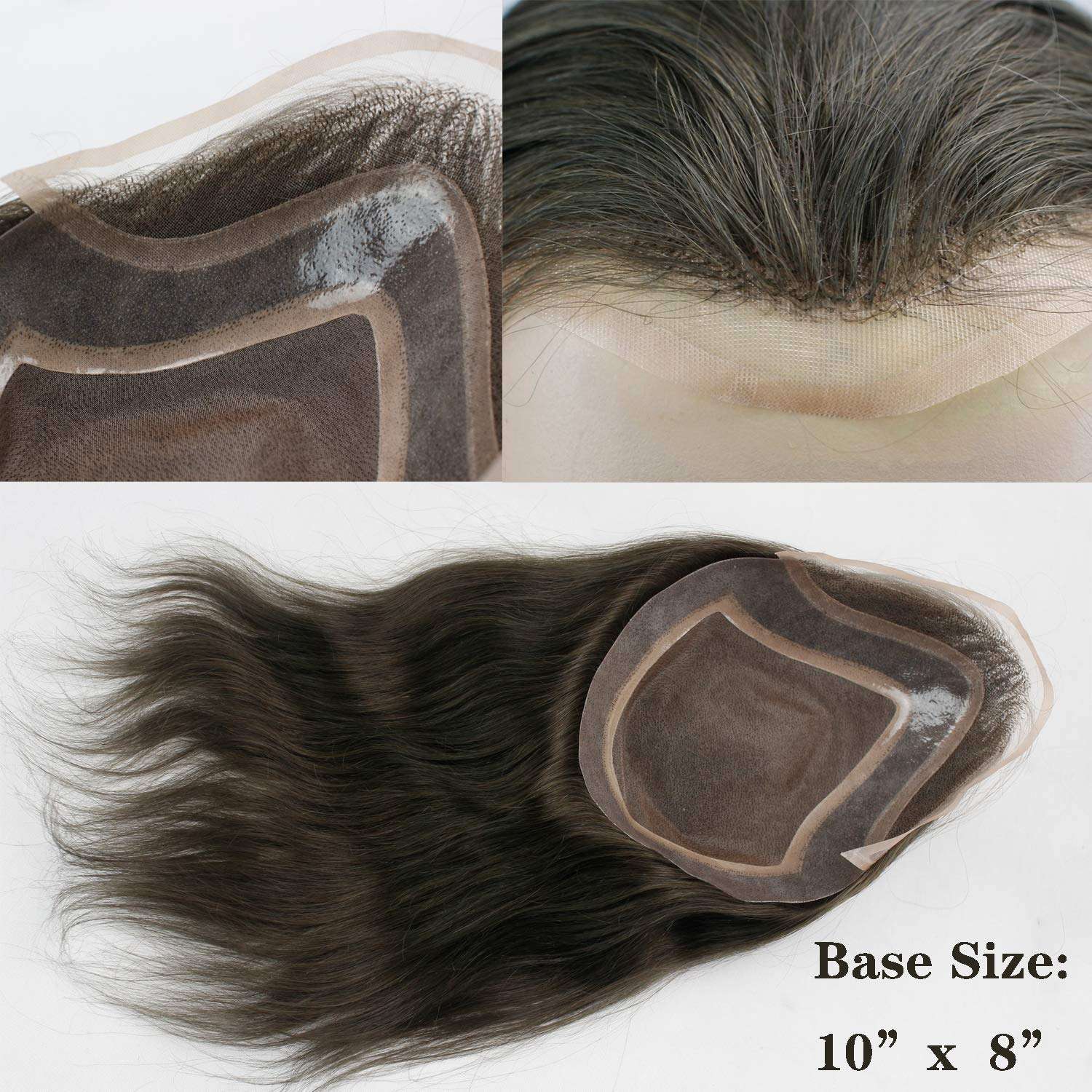 Dreambeauty 12 inch Long Hair Men's Toupee 10"×8" Hairpieces for Men 100% European Virgin Human Hair Replacement System Hair Topper Pieces for Men Mono Net with PU Around (#4 Color) 5