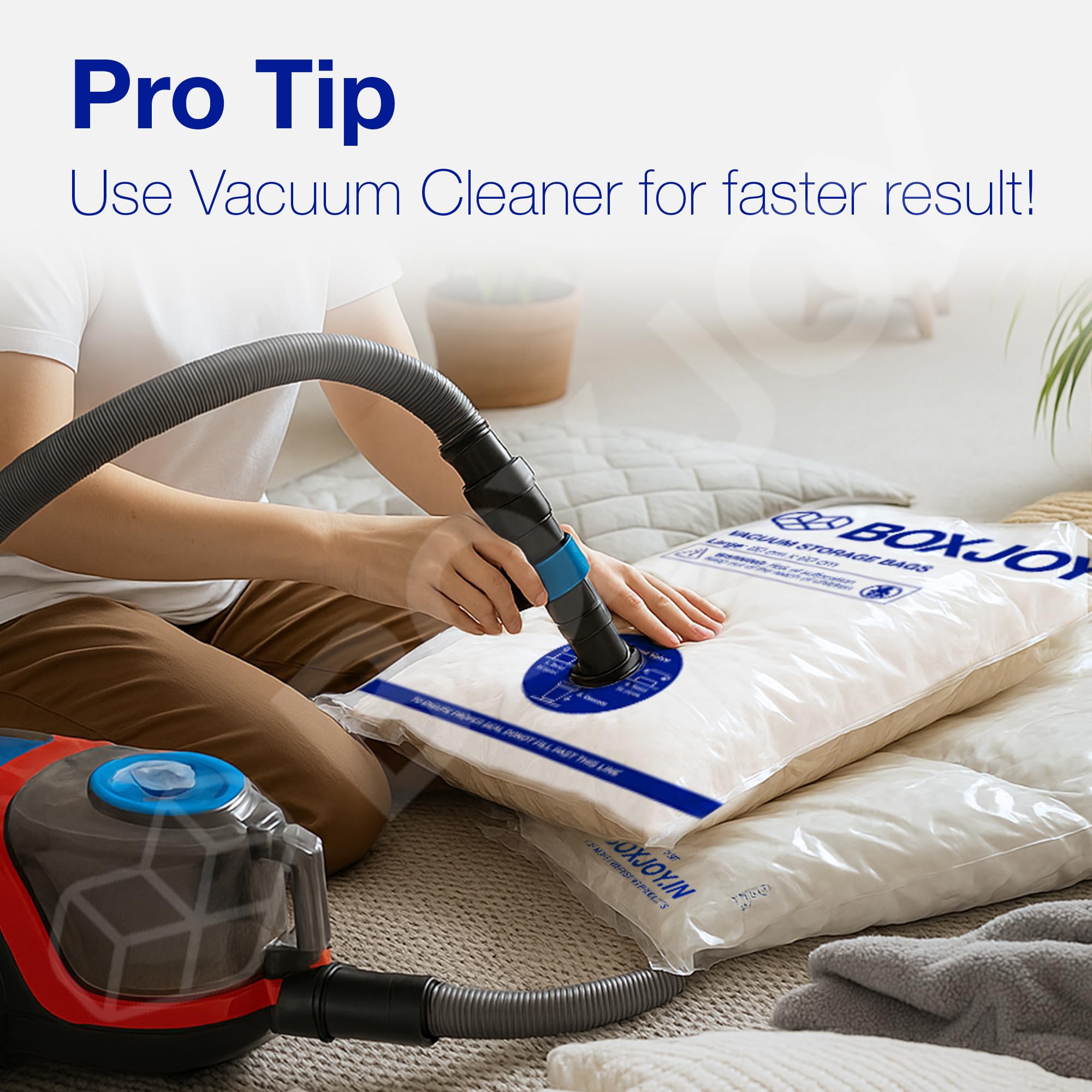BOXJOY 1 JUMBO 2 LARGE 2 MEDIUM Transparent Vacuum Storage Bags for Travelling | Packing Winter Clothes Blanket Pillows Cloth | Space Saver Vaccine Compression Bag with Travel Vaccum Pump | Pack of 5 5