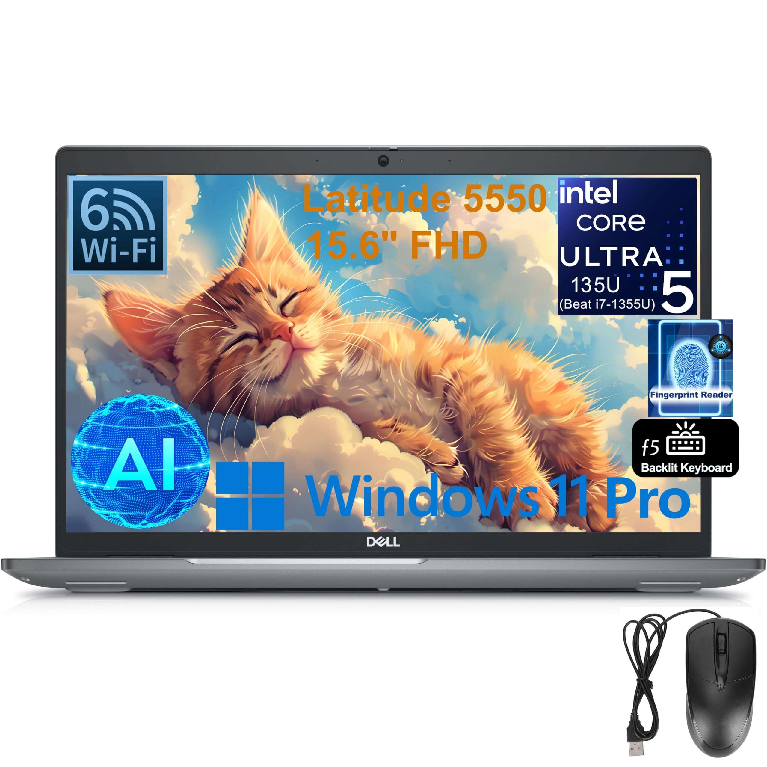 Dell Latitude 5550 15 5000 15.6" FHD Business AI Laptop Computer, Intel 12-Core Ultra 5 135U (Beat i7-1355U), 16GB DDR5 RAM, 512GB SSD, WiFi 6, BT 5.3, Backlit KB, FR, Thunderbolt 4, Windows 11 Pro 1