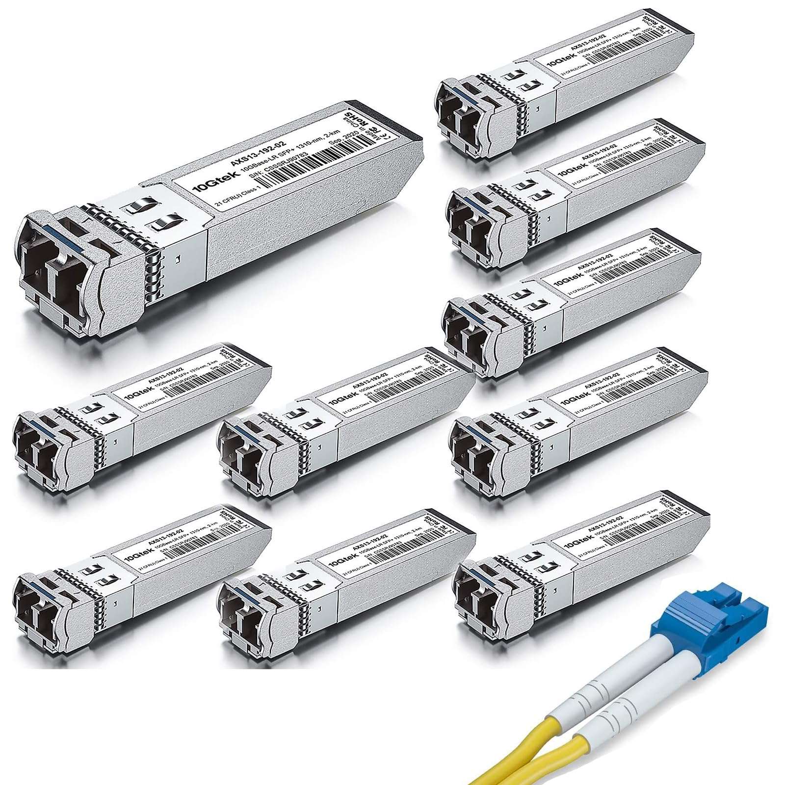 10 Pack of 10GBase-LR Lite SFP+ IR Transceiver, up to 1.4 km, Compatible with Cisco SFP-10G-LRM2 and 10 Pack of 1.5M Fiber Patch Cable 1