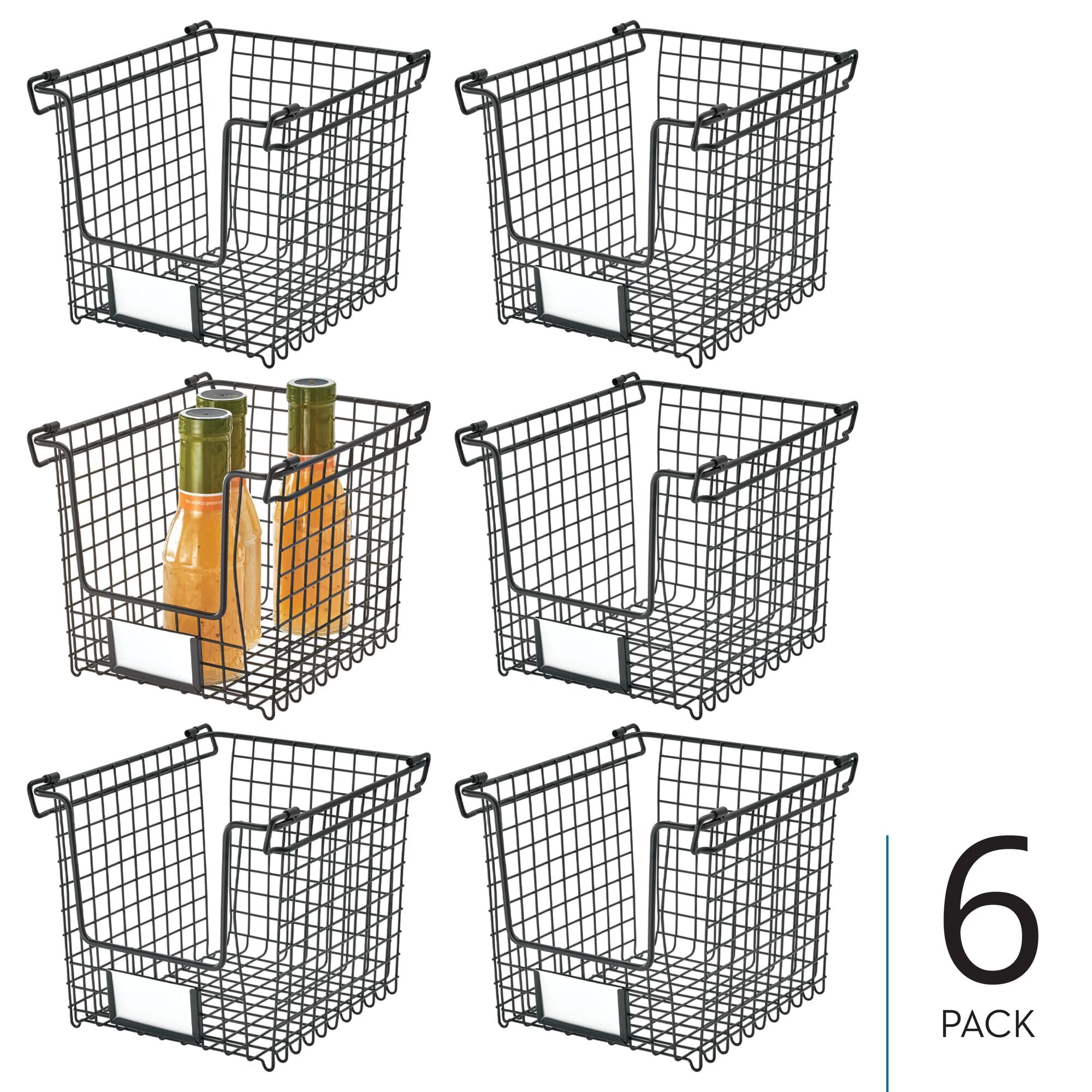 iDesign Stackable Wire Pantry Basket with Label Plate - Set of 6 - Matte Black 3