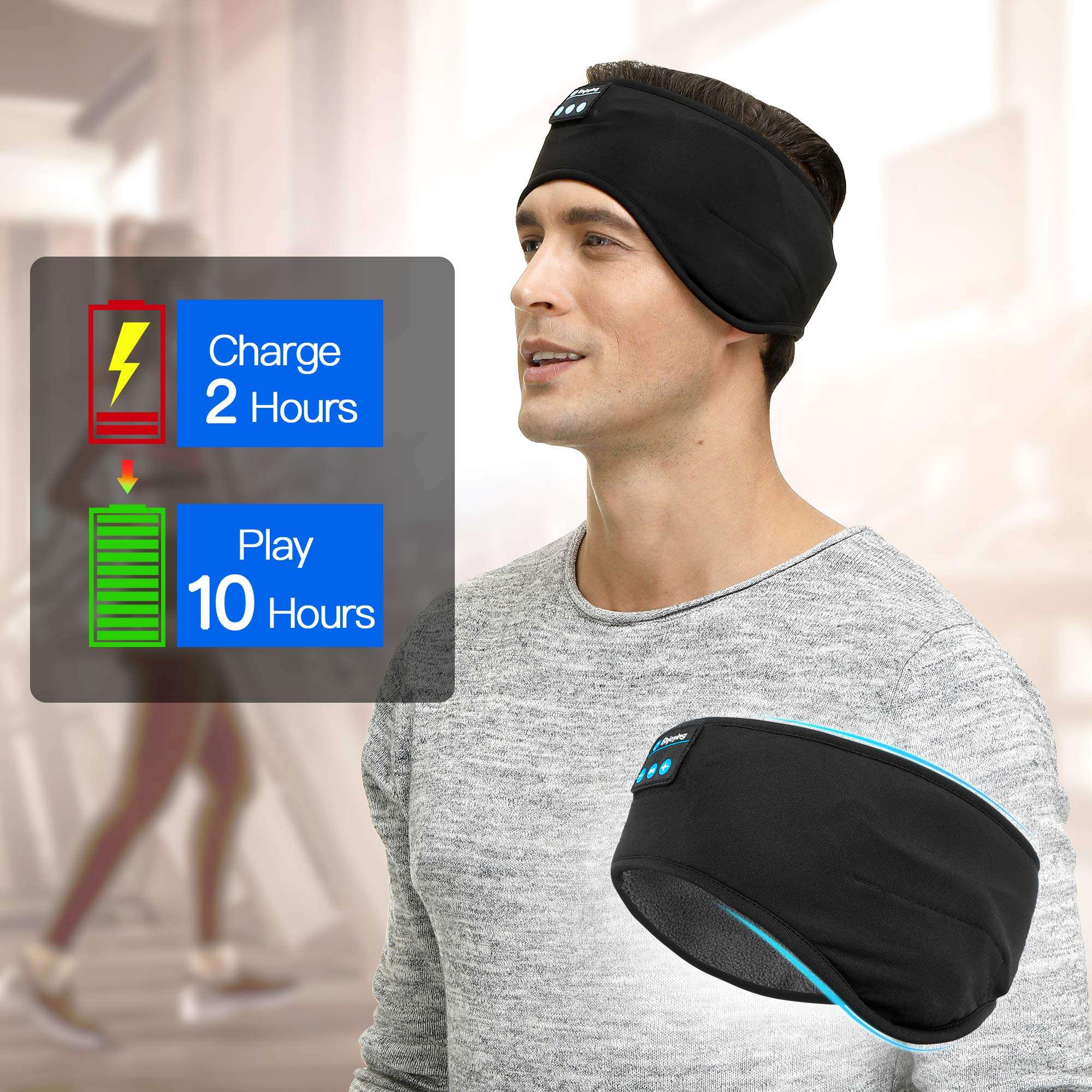 Bluetooth Fleece Ear Warmer Headband Headphones - Bluetooth Winter Ear Muffs Warm&Cozy Headband for Men Women Sleep Headphones - Running Headband with Speakers Microphones for Outdoor Sports Sleeping 4