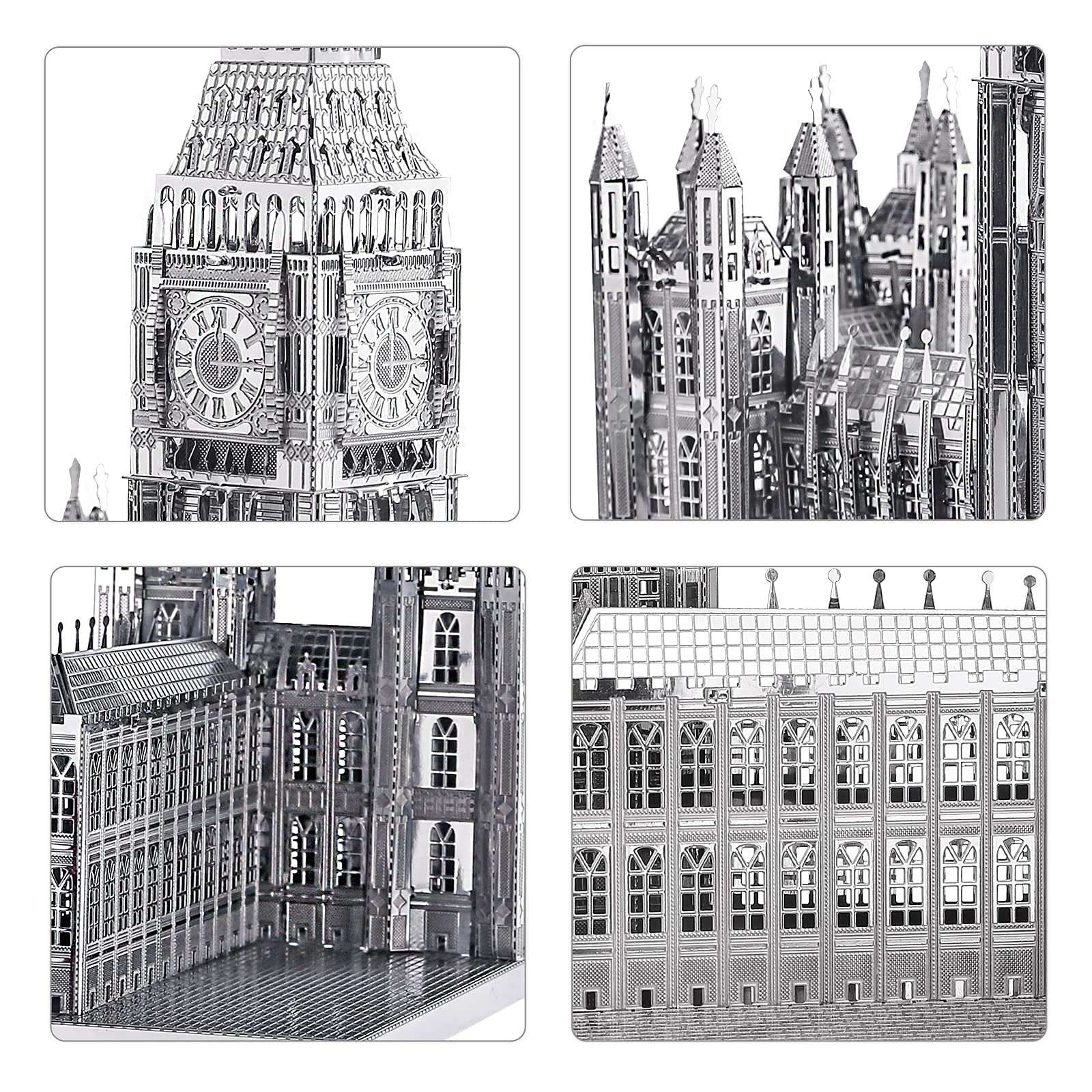 Piececool 3D Puzzles for Adults Metal Big Ben Model Kit, The Clock Tower London Architecture Building Kit, STEM Toys for Teens Boys, Great Halloween, 49Pcs Silver 4