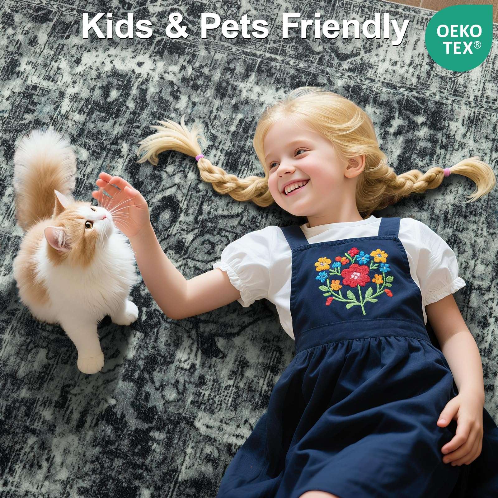 Unirea 5x7 Area Rugs for Living Room Bedroom, Washable Black Non Slip Low Pile Vintage Area Rug, Large Boho Abstract Soft Carpet, Indoor Rugs for Dining Room Study Office Kids Room 3