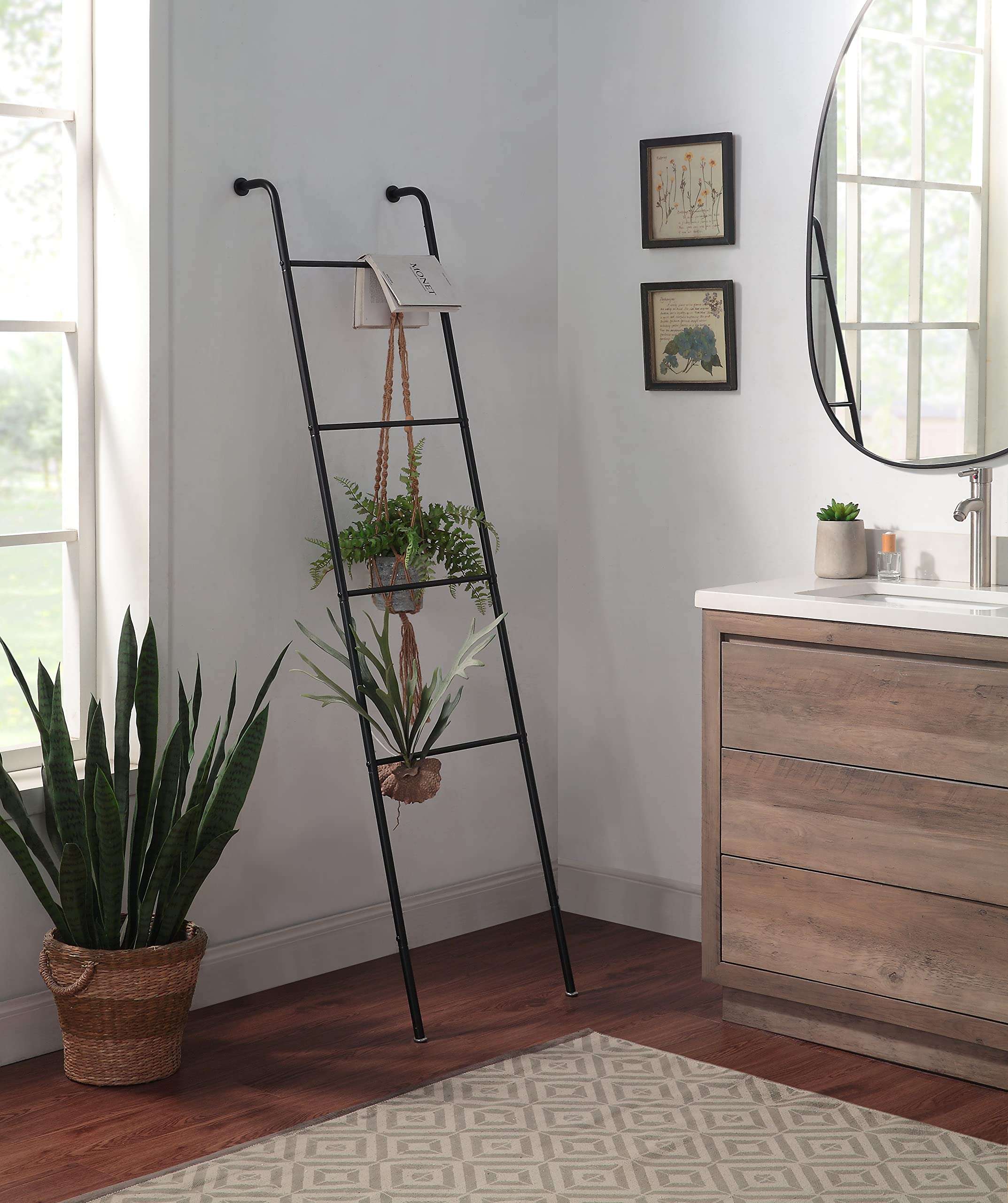 SunnyPoint Classic Home, Bath, Bedroom, Closet Leaning Ladder Rack (BLK) 3