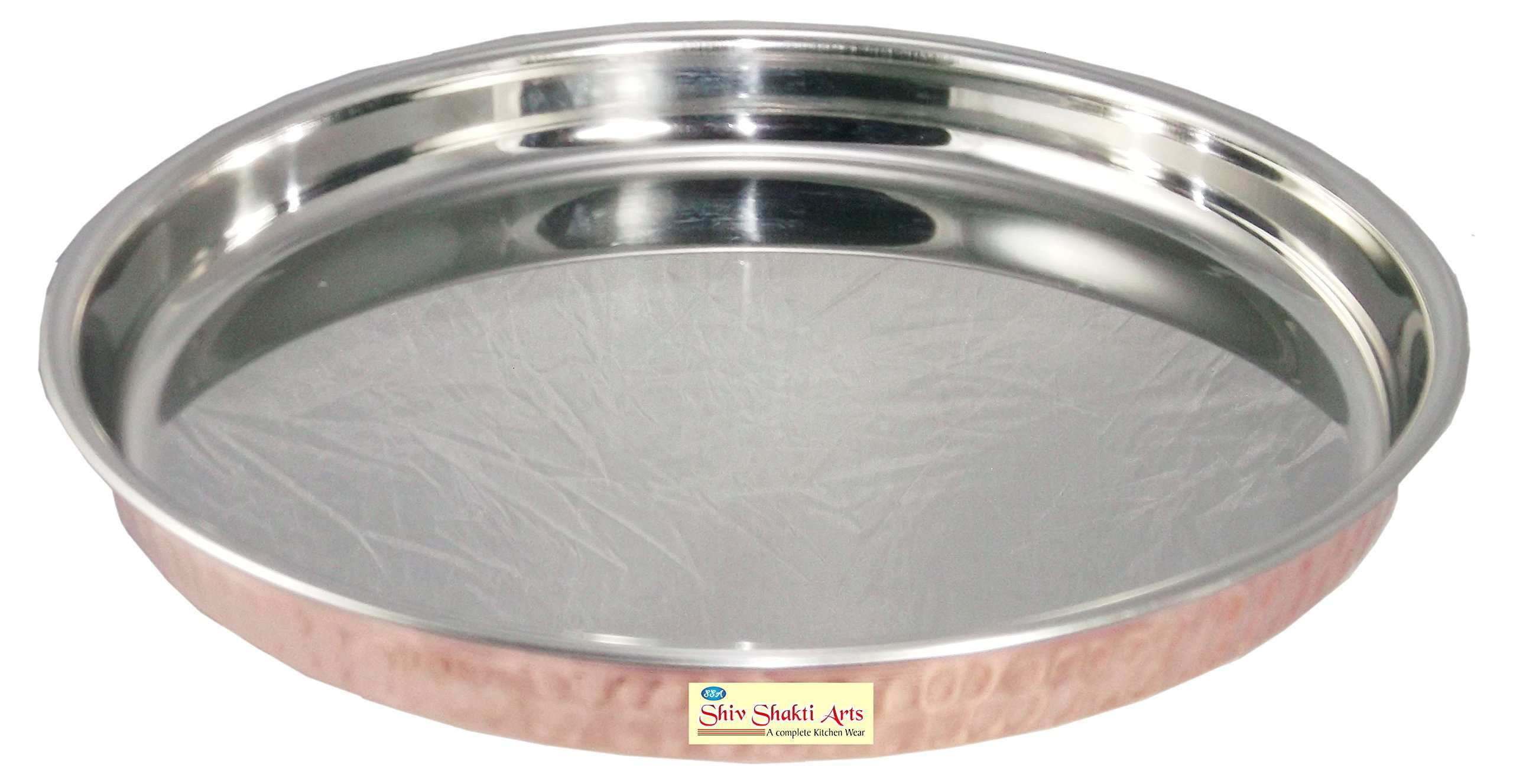 SHIV SHAKTI ARTS Handmade Set of 6 Steel Copper Thali Plate for Dinnerware Diameter=12"inch 3