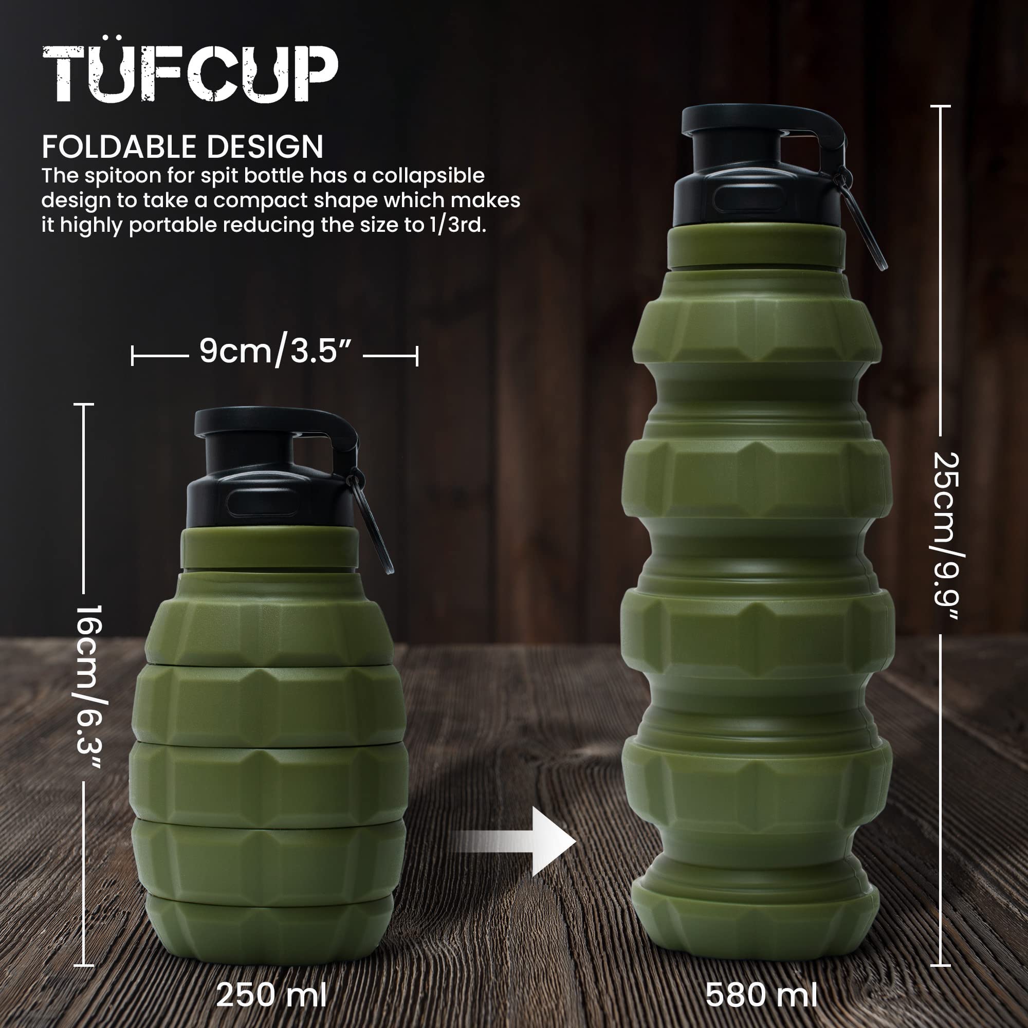 TUFCUP Spit Cup Spittoon for Chewing, Portable Reusable Spit Dipping Cup with Lid, Collapsible Spill Resistant Leak Proof Silicone Body Travel Spitter (Army Green) 3