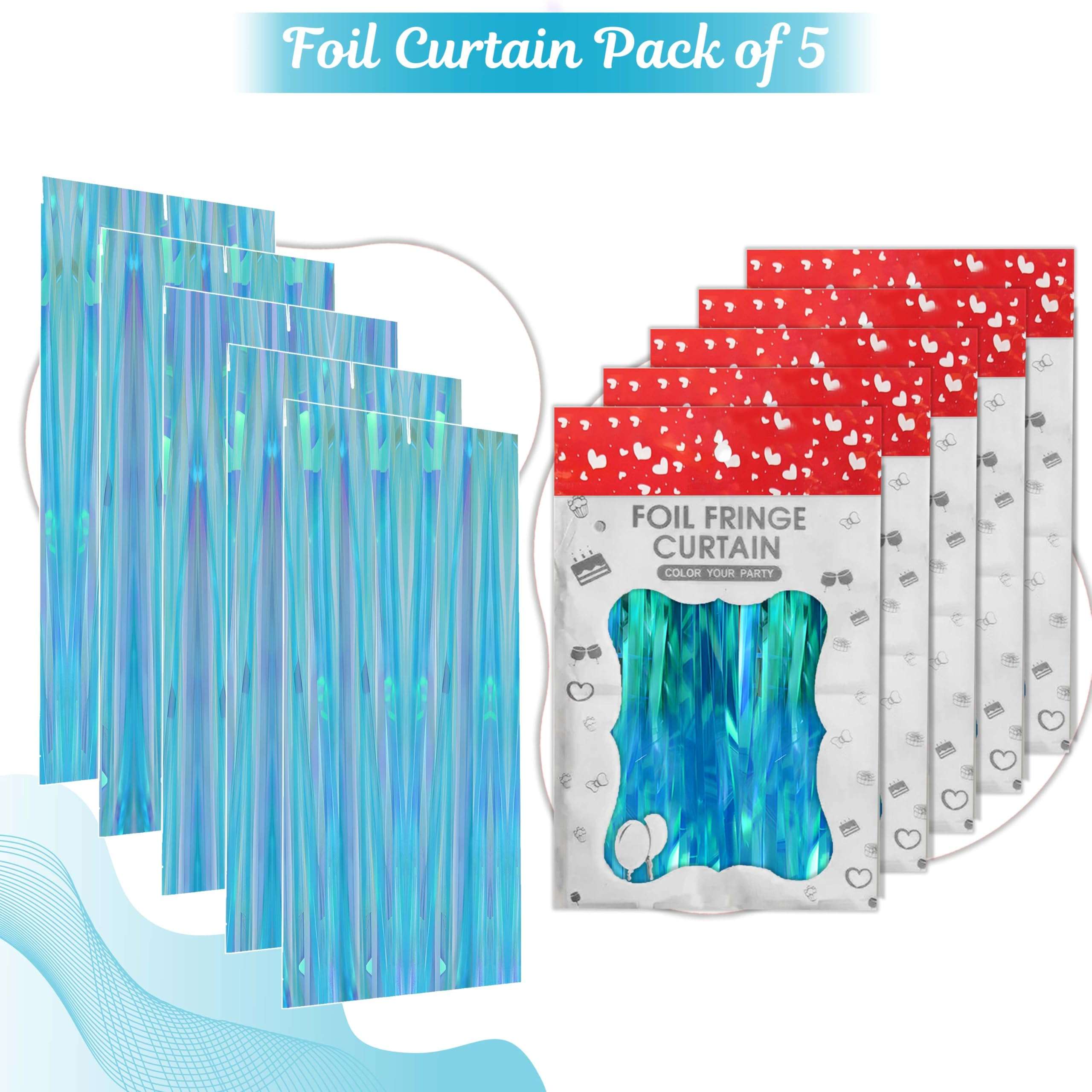 Wobbox Big 3Ft X 6Ft Foil Curtains for Birthday Decoration Items, Backdrop Curtain For Decoration, Party Backdrop Decoration, Foil Fringe Decoration for Anniversary (Magic Blue) (Pack of 5) 3