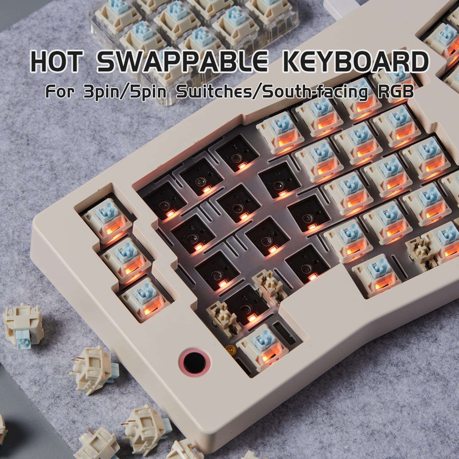 CIDOO ABM066 Alice Keyboard Hot Swappable Mechanical Keyboard RGB Wireless Custom Gaming Keyboard with Silent Linear Switches VIA Programmable Volume Knob for Win/Mac/iOS(Retro 9009 Grey Keycaps) 2