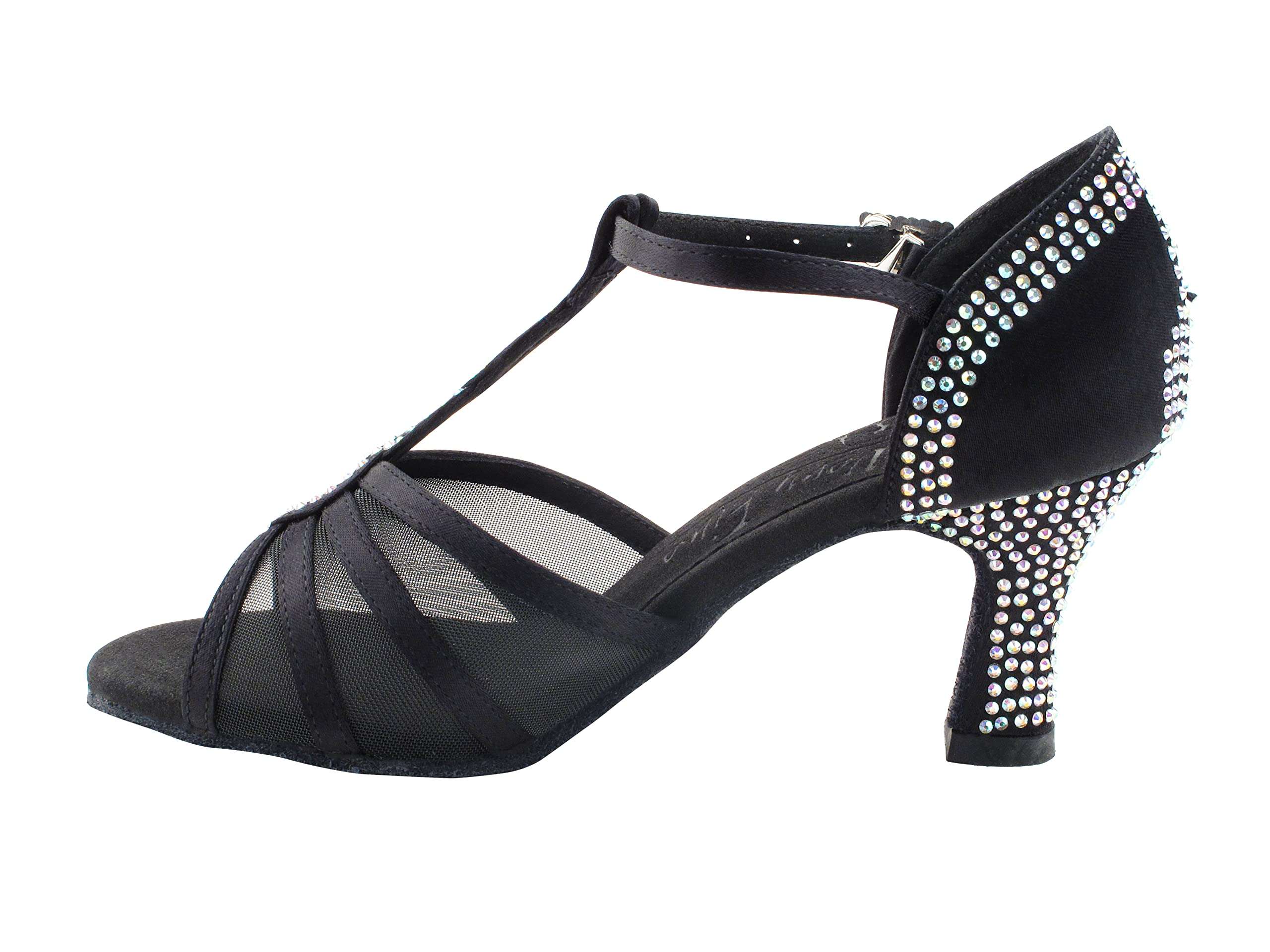 Very Fine Womens Dance Shoe Delphine Ballroom Latin Salsa Tango Cha Cha Waltz Black Satin 2.5" Heel 6.5 M 4