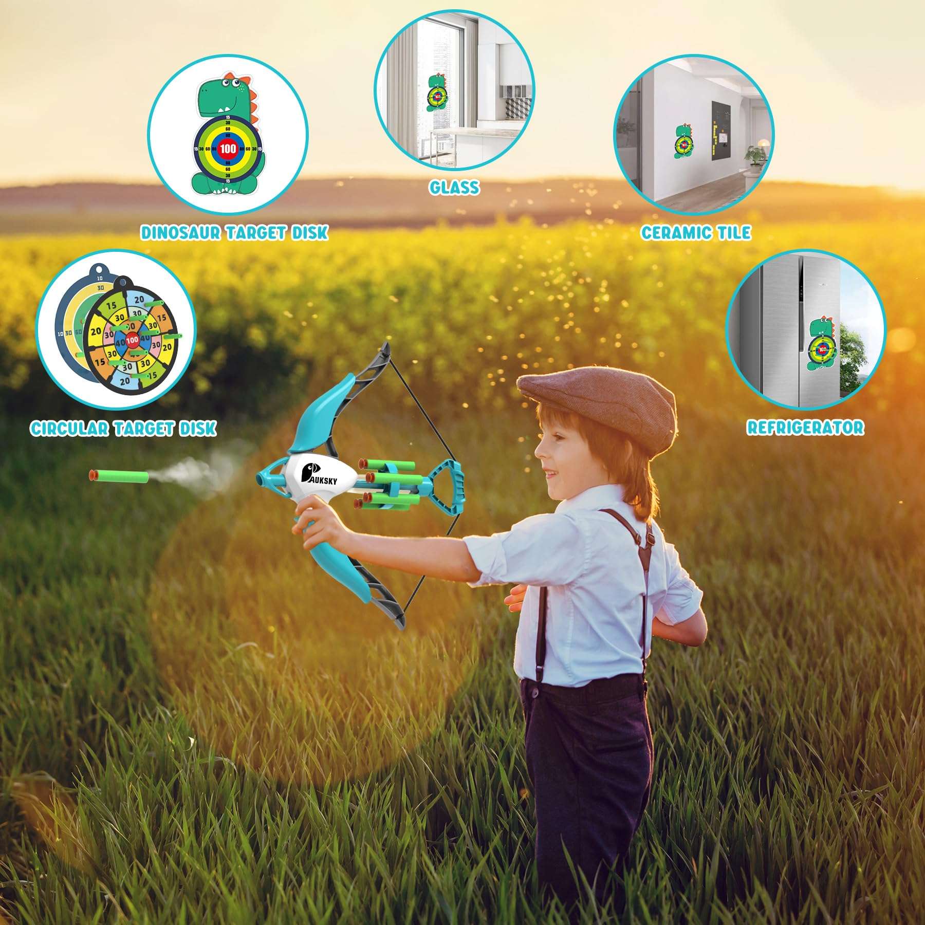 AUKSKY 2 Pack Bow and Arrow for Kids Toys - Archery Set with 20 Suction Cup Arrows & 4 Targets,Outdoor Toys Archery Set for Kids Boys & Girls Ages 3-12 Years Old 5