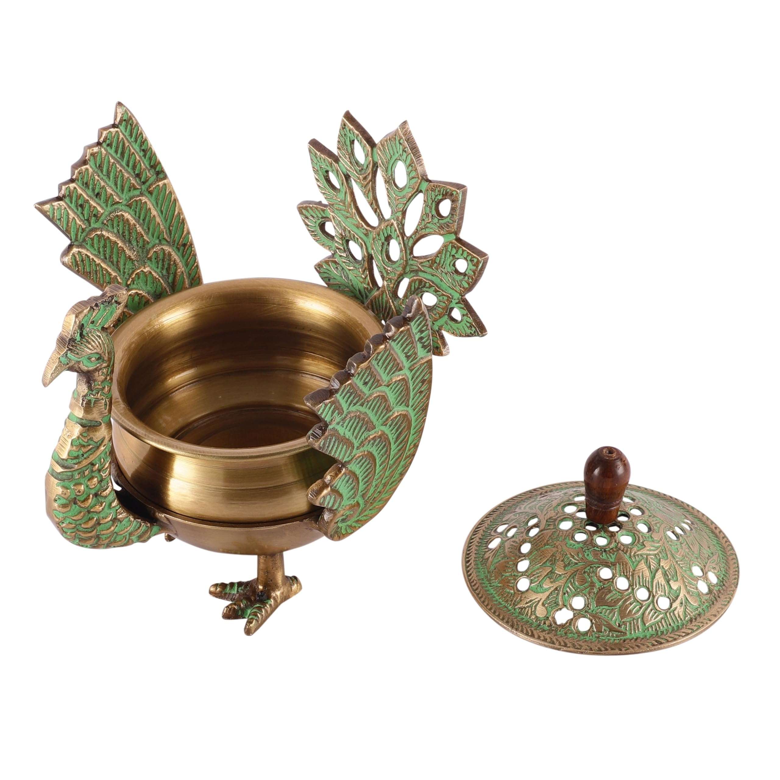 Skywalk Brass Loban Dhoop Dani with Peacock - Dhunachi Urli, Konark Lamp, Dhoop Dhuni Burner, Incense Burner for Home, Office, Puja 6