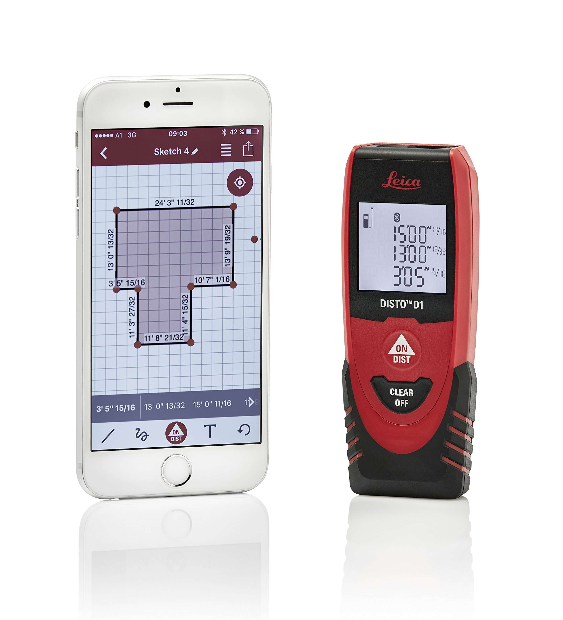 Leica DISTO D1 120ft Laser Distance Measure with Bluetooth 4.0, Black/Red and Franklin Sensors 710 Professional Stud Finder 5