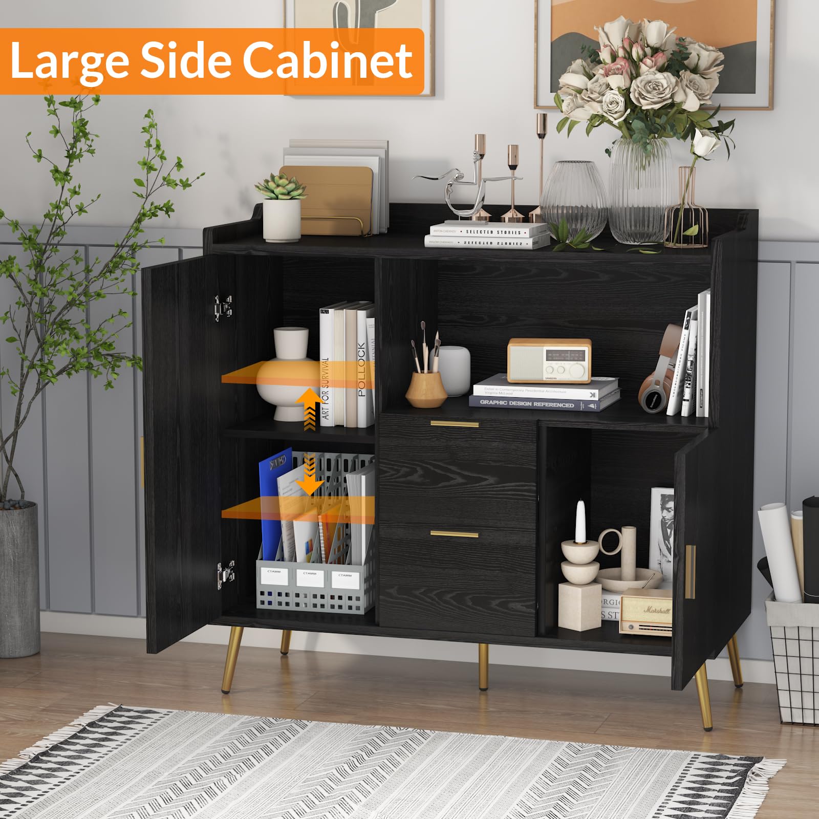 IDEALHOUSE Buffet Sideboard with Storage, Kitchen Storage Cabinet, Coffee Bar Cabinet with 2 Drawers and 2 Doors for Kitchen, Dining Room, Entryway 6
