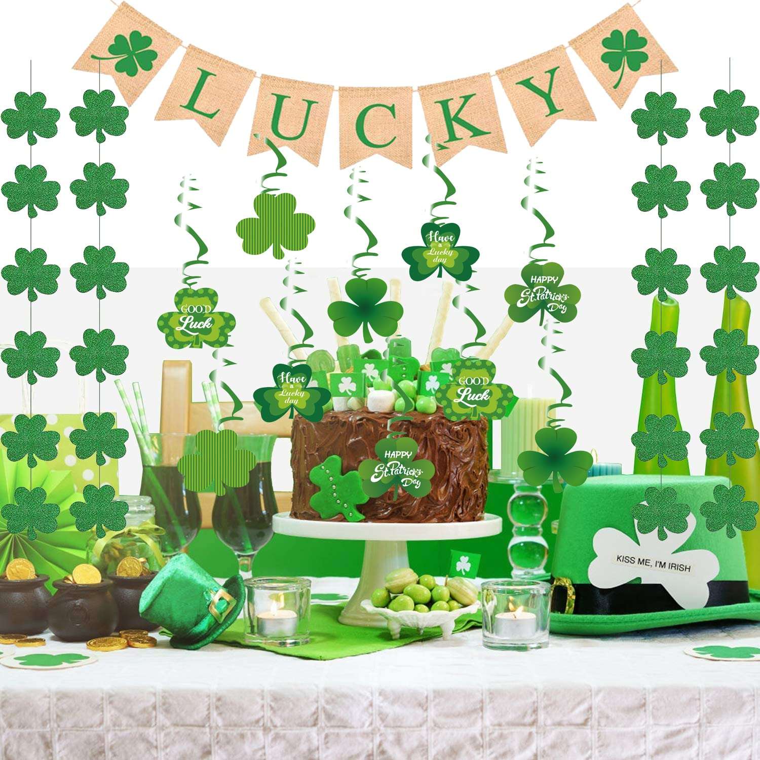 DmHirmg St Patricks Day Decorations,St Patricks Day Garland,St Patricks Day Hanging Decorations Lucky Irish Green St Patrick Party Home Party St Patricks Day Banner Big Pack 6