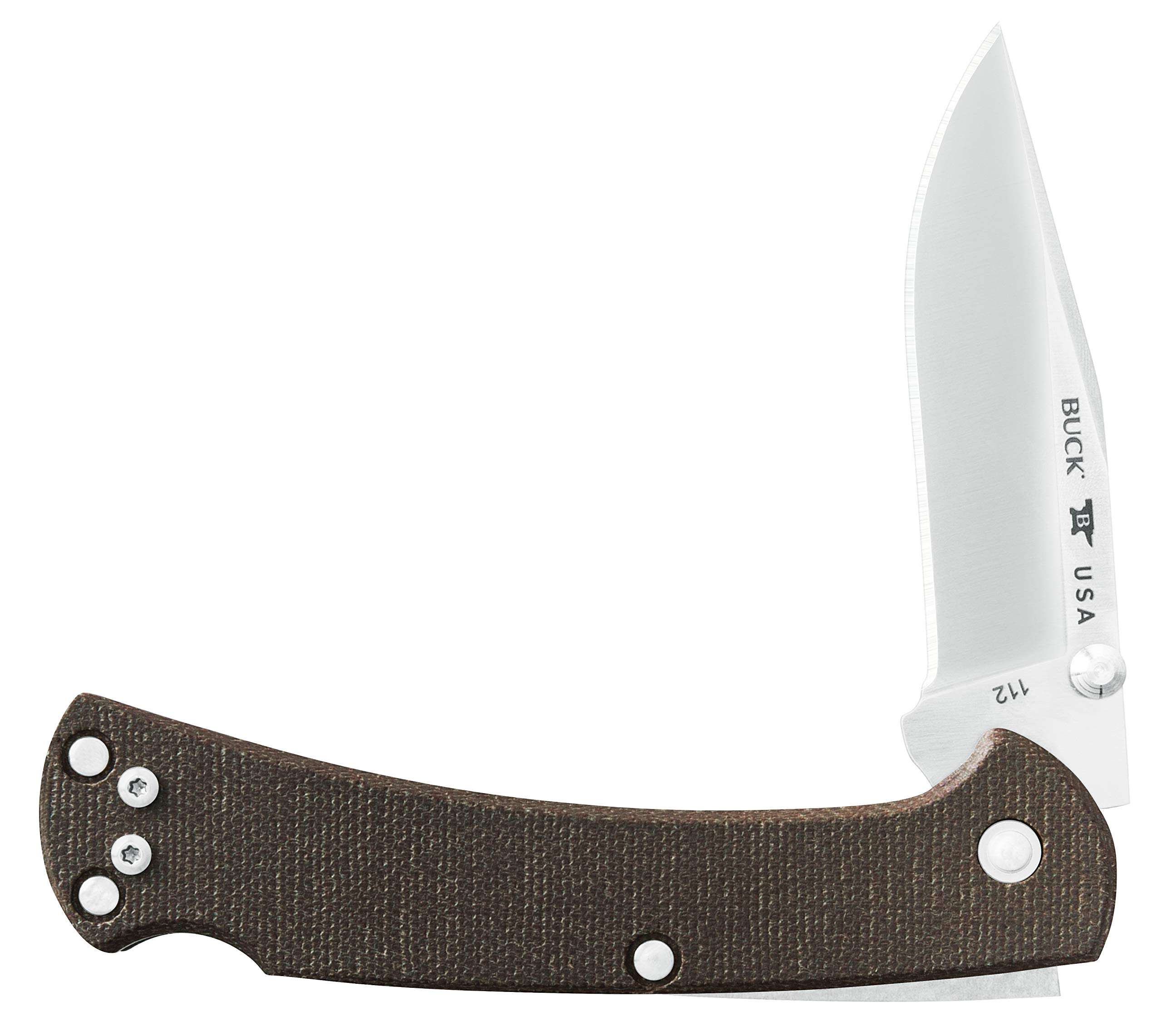 Buck Knives 112 Slim Pro Folding Pocket Knife with Thumb Studs and Removable/Reversible Deep Carry Pocket Clip, Micarta Handle, 3" S30V Blade 2