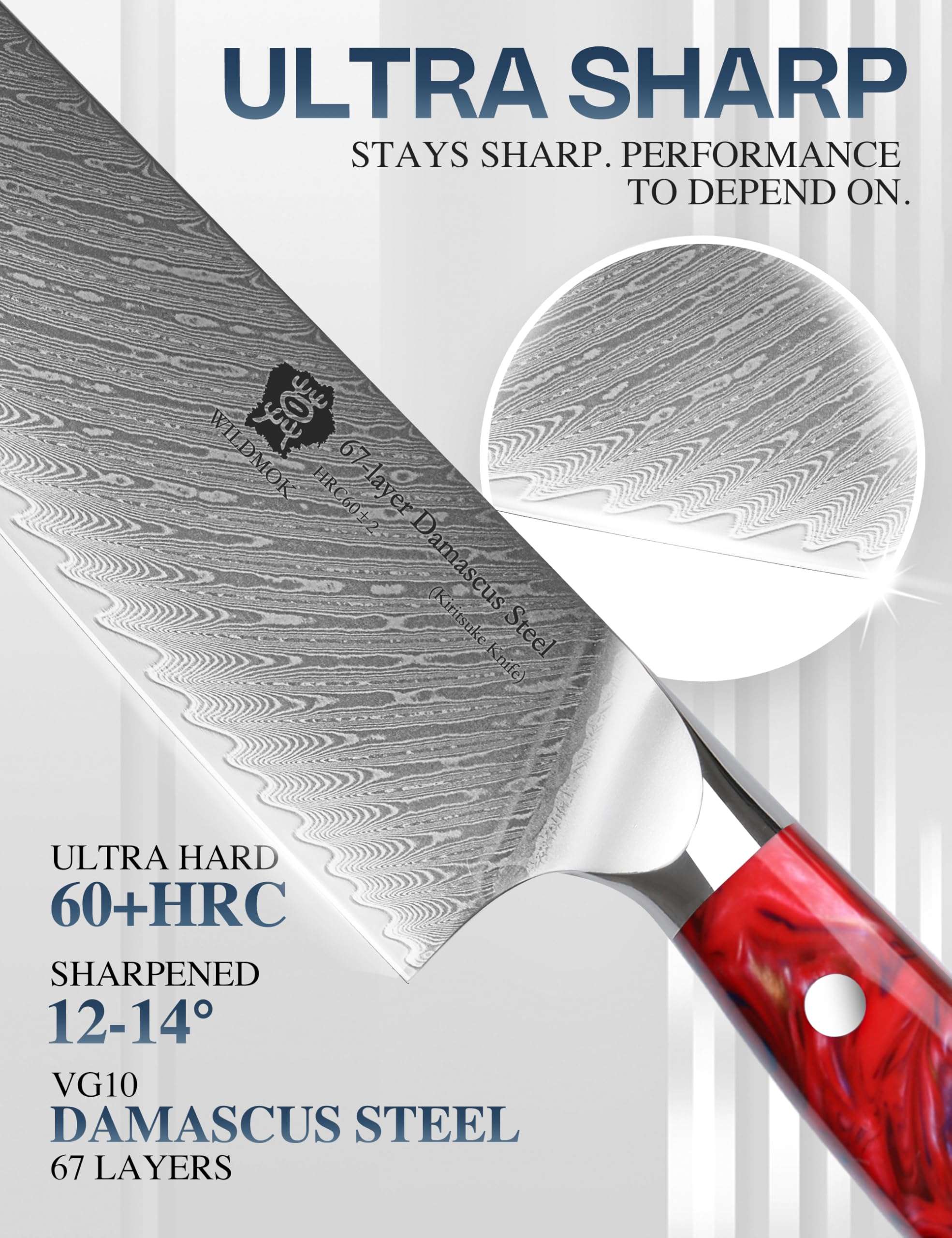 WILDMOK Kiritsuke Knife 8.5 inch, Razor Sharp Vegetable Cleaver, Japanese Chef Knife Damascus Steel, Multipurpose Professional Chef Knife, Ergonomic Resin Handle with Gift Box 6