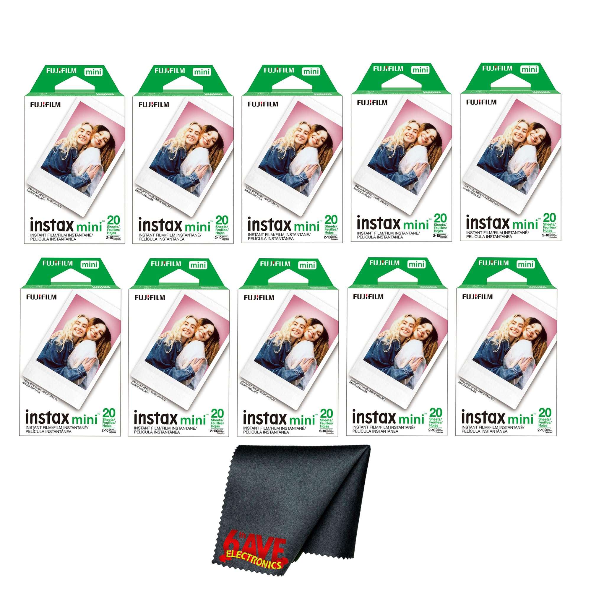 Fujifilm Instax Mini Instant Camera Film (200 Photo Exposure) Bundle with 6AVE Microfiber Cleaning Cloth 1