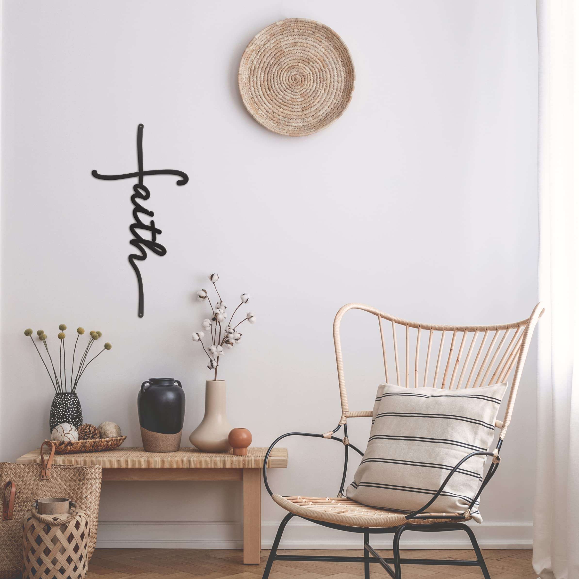 Vivegate Faith Sign Metal Cross Wall Decor, Black Home Word Love Calladagh Cross Bibical Wall Religious Hanging Decoration (15"X7.5") 3