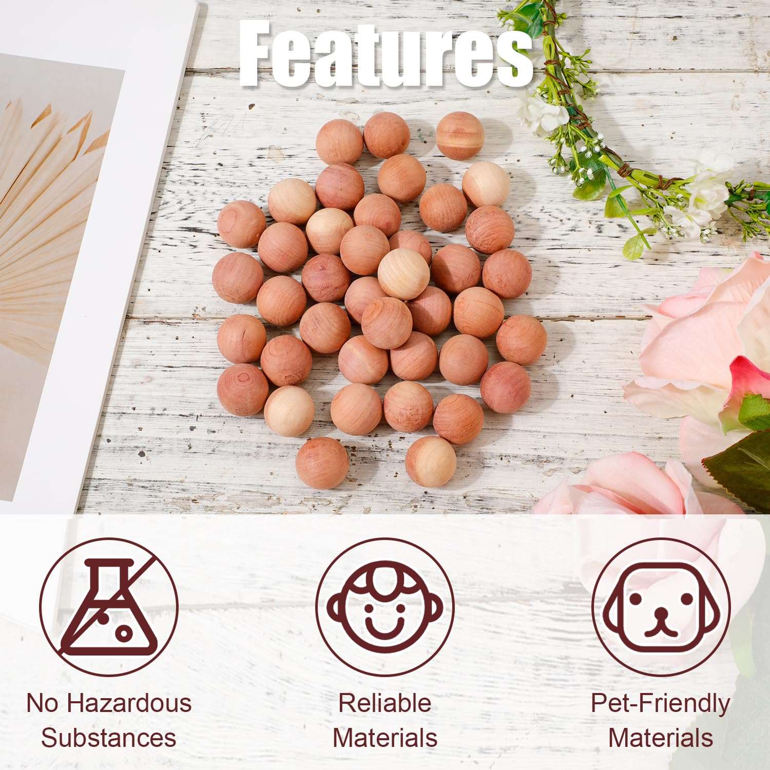 40pcs Cedar Balls for Clothes Storage, 0.87x0.87in Cedar Balls Wood Cedar Blocks Cedar Chips Redolent Cedar Rings for Clothes Storage Houses Drawers Closets Shoebox 4