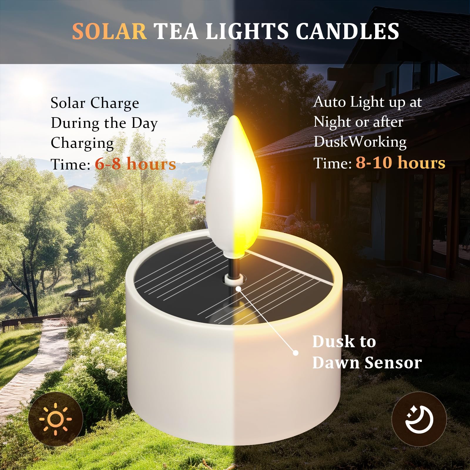 SoulBay Solar Candles Outdoor Waterproof, 6 Pack Small Flameless Flickering LED Tea Lights with Dusk to Dawn Sensor, Bright Lights for Lanterns Window Chandelier Garden Patio Deck Chandelier Décor 5