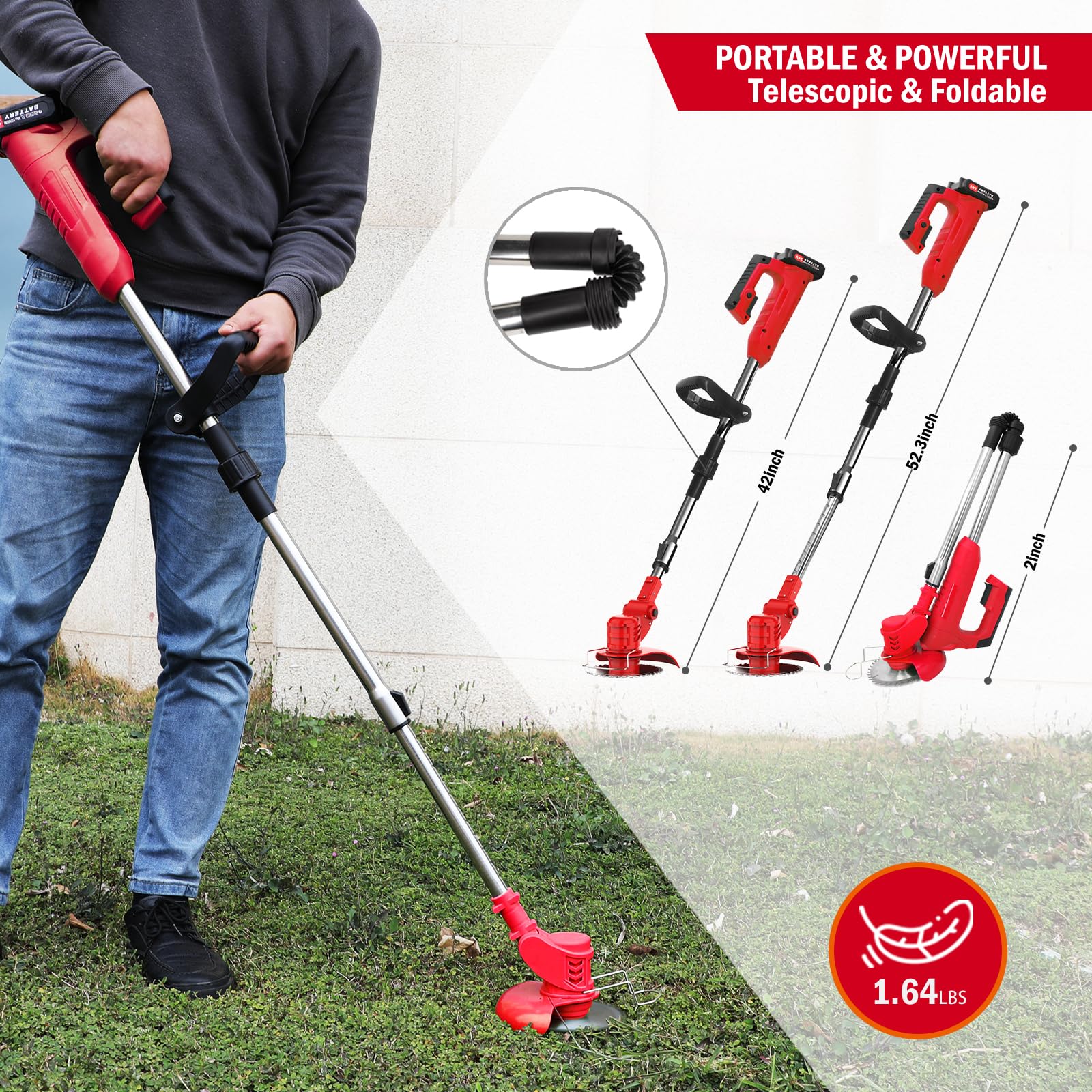 Electric Lawn Trimmer Cordless 2PCS 24v 2.0Ah Battery Weed Wacker with Blades,with 4000mah Li-Ion Battery Powered and 3 Types Weed Wacker Blade 4