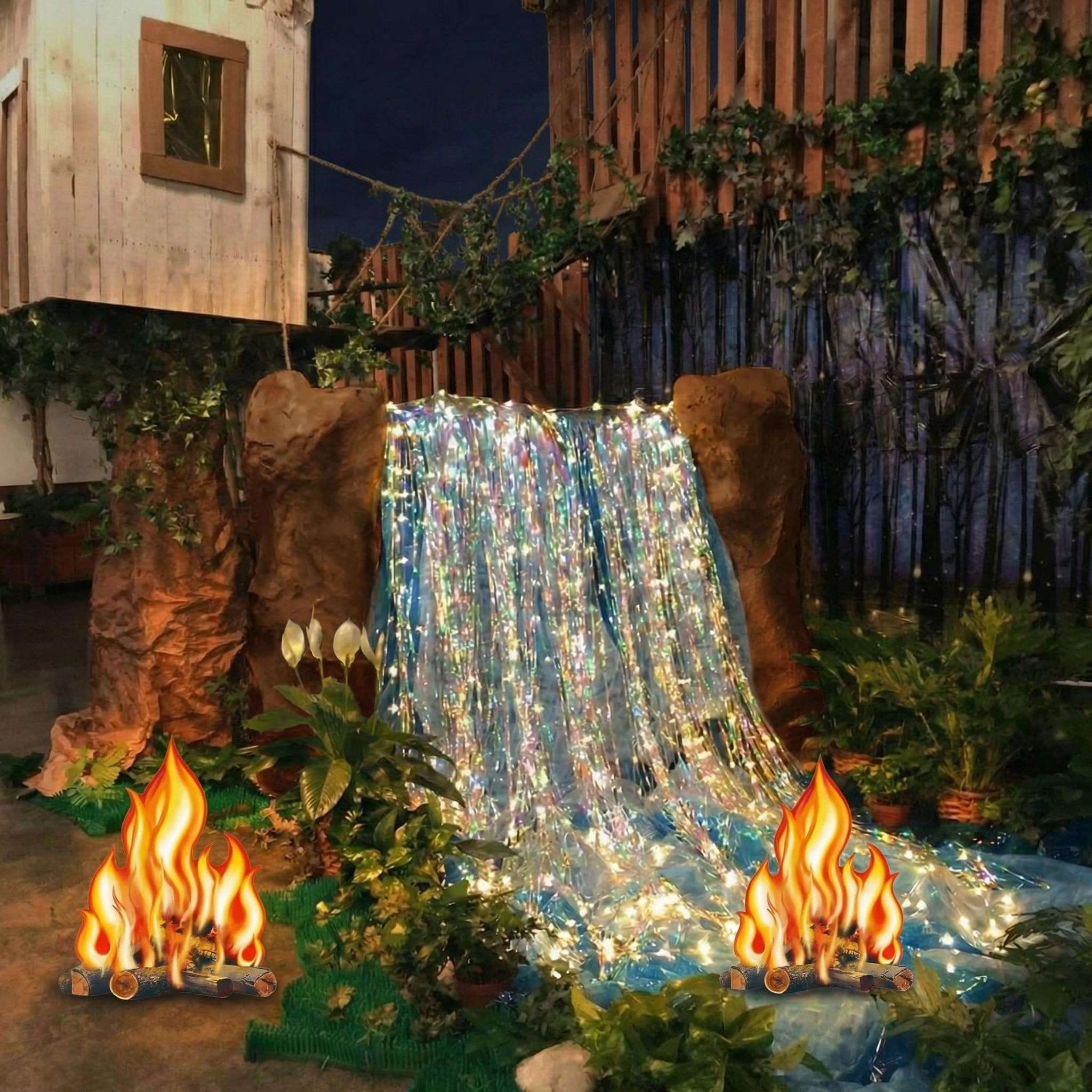 Spiareal 7 Pcs Waterfall Landscaping Kit for Classroom Vbs Decorations DIY Rainforest Campfire Backdrop with LED Light Bible Story Scene 3D Stream Props Vacation Bible School Jungle Church Event 2026 5
