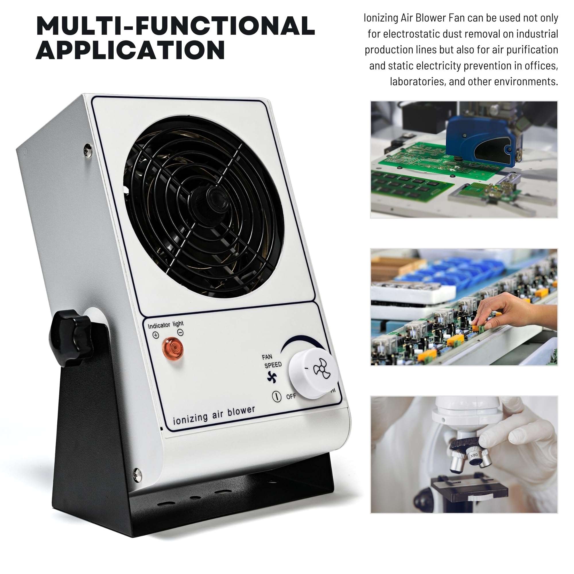 Ionizing Air Blower Fan Ion Anti-Static Elimination Discharge ESD Blower Fan 110V Ionizer Desktop Fan Eliminator 6