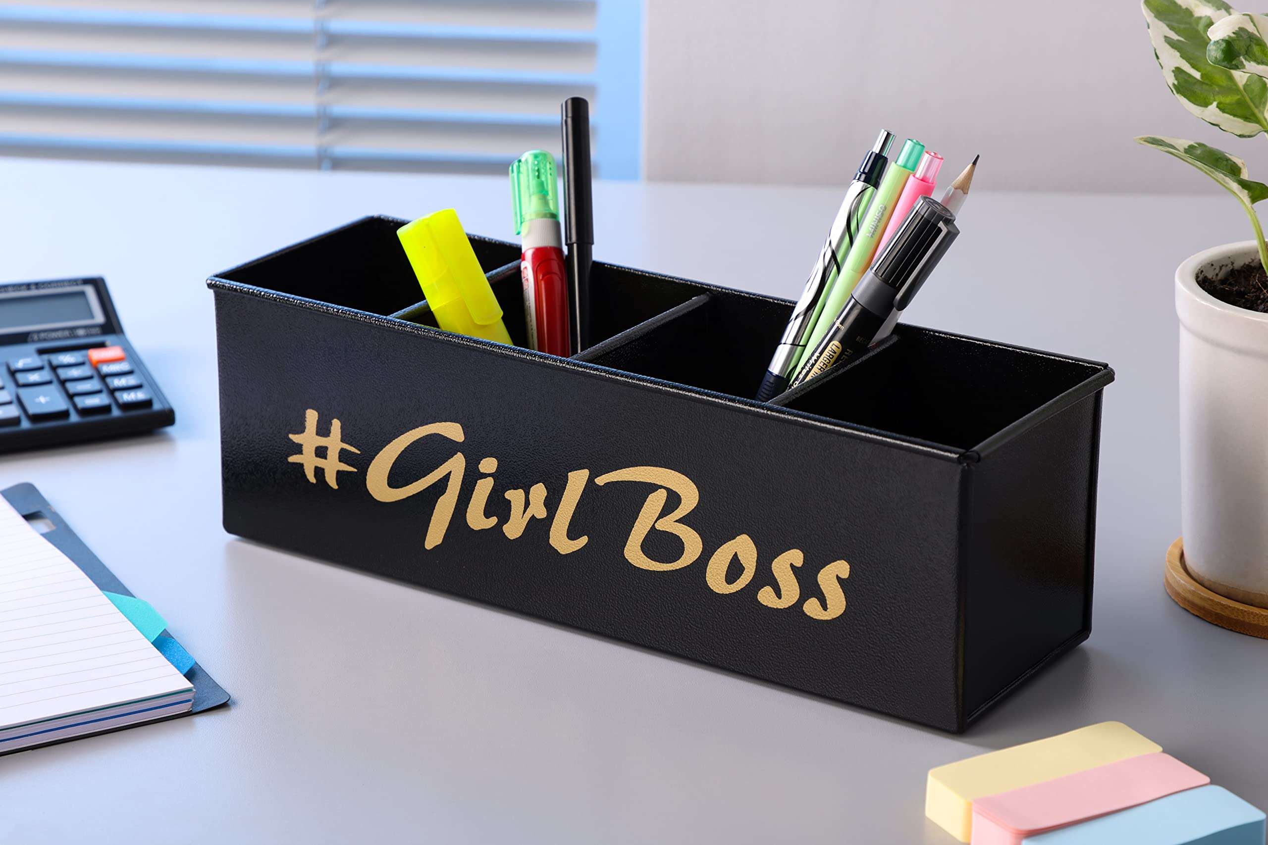 DUDKI HOME QUINTESSENTIALS 4 Compartments Pen Holder and Makeup Stand - Gift Office Desk Accessories Décor Storage Multi-functional Pen Organizer for Countertop Desk 6