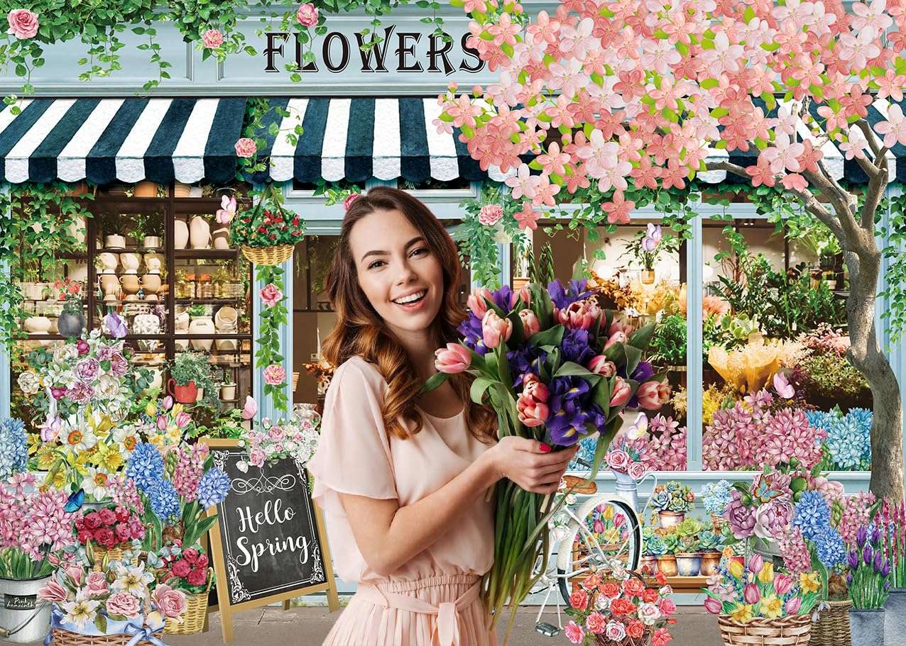 Flowers Shop Backdrop for Photography 10x8FT Spring Florals Butterfly Tea Party Background Hello Spring Banner Decorations Supplies Photo Props 6