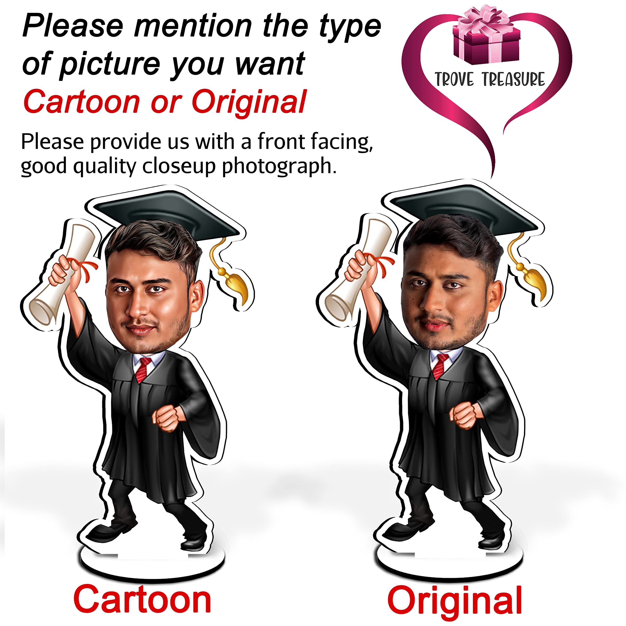 Trove Treasure Wooden Caricature Personalised Gifts for Graduate Girl Height 8 Inch (Car-08), Multi Colour, Funny 4