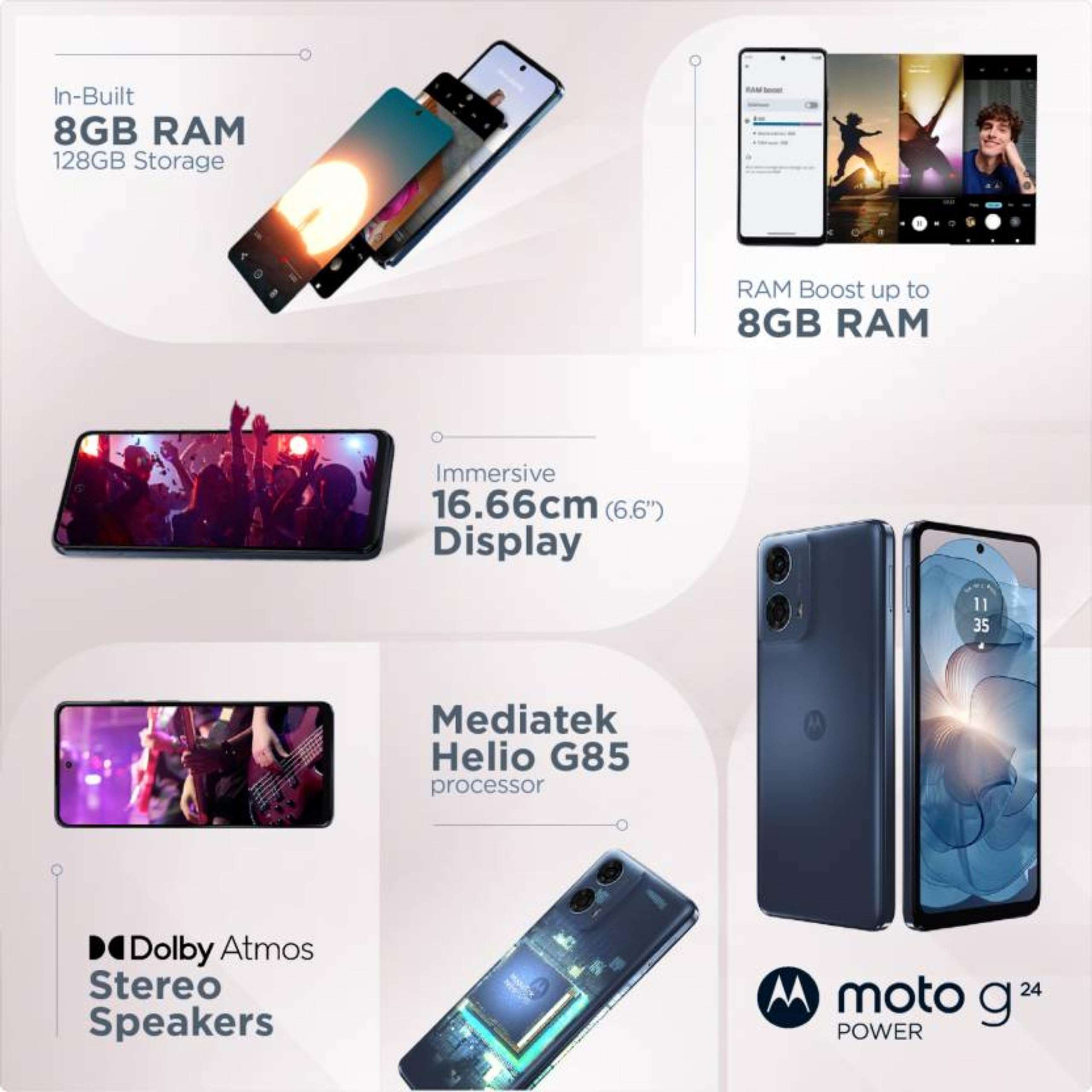 Motorola G24 Power (Ink Blue, 4GB RAM, 128GB Storage) | Expandable Upto 1 TB | up to 8GB with RAM Boost | 50 MP Quad Pixel Camera | MediaTek Helio G85 | 6000 mAh Battery & 33 W TurboPower Charger 4