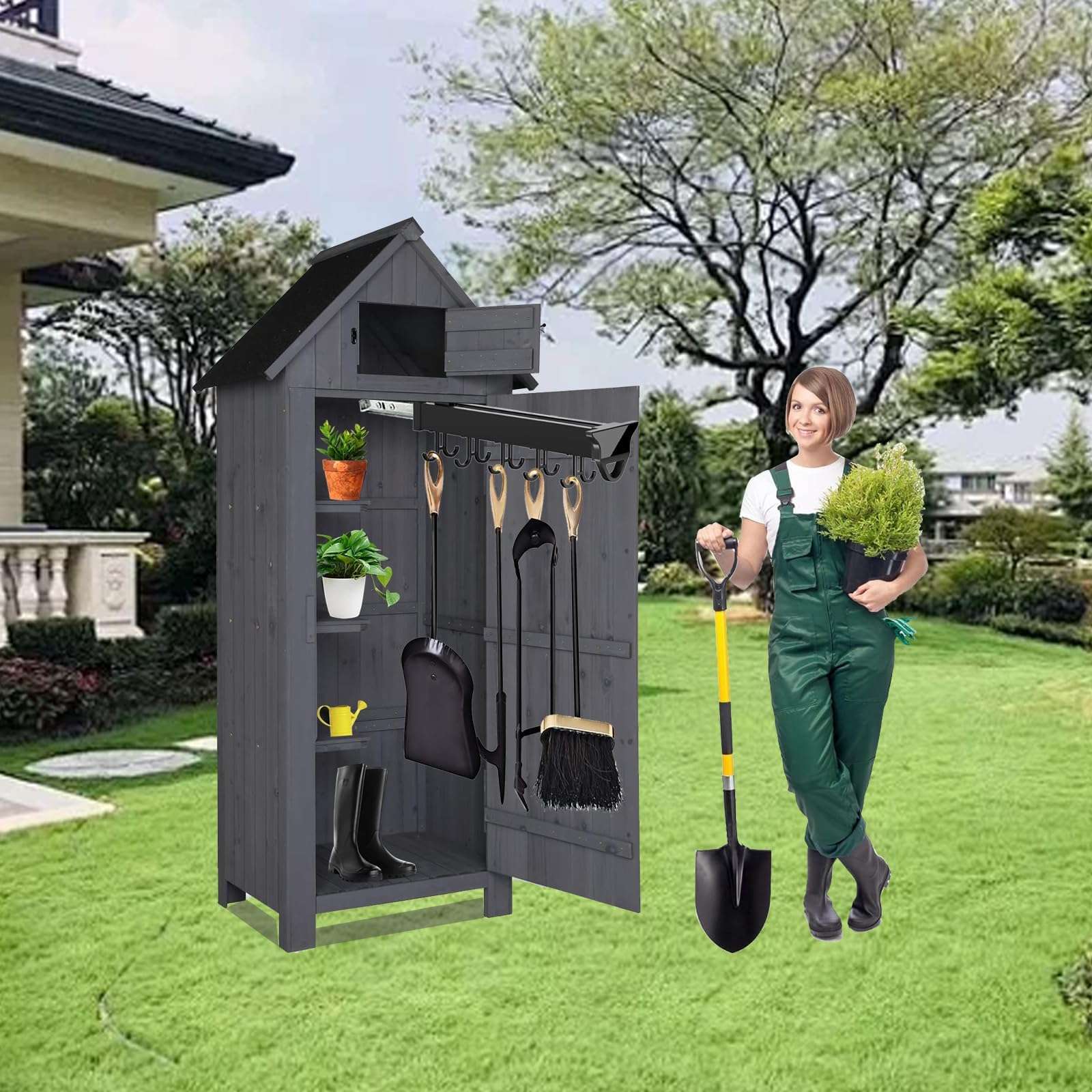 Pull Out Hanging Pot Rack Organizer for Cabinet - Load 75lbs, 12 Hooks, Expandable Sliding Rail, Broom Storage, Garage Hanger - Multifunctional Utility Organizer 5