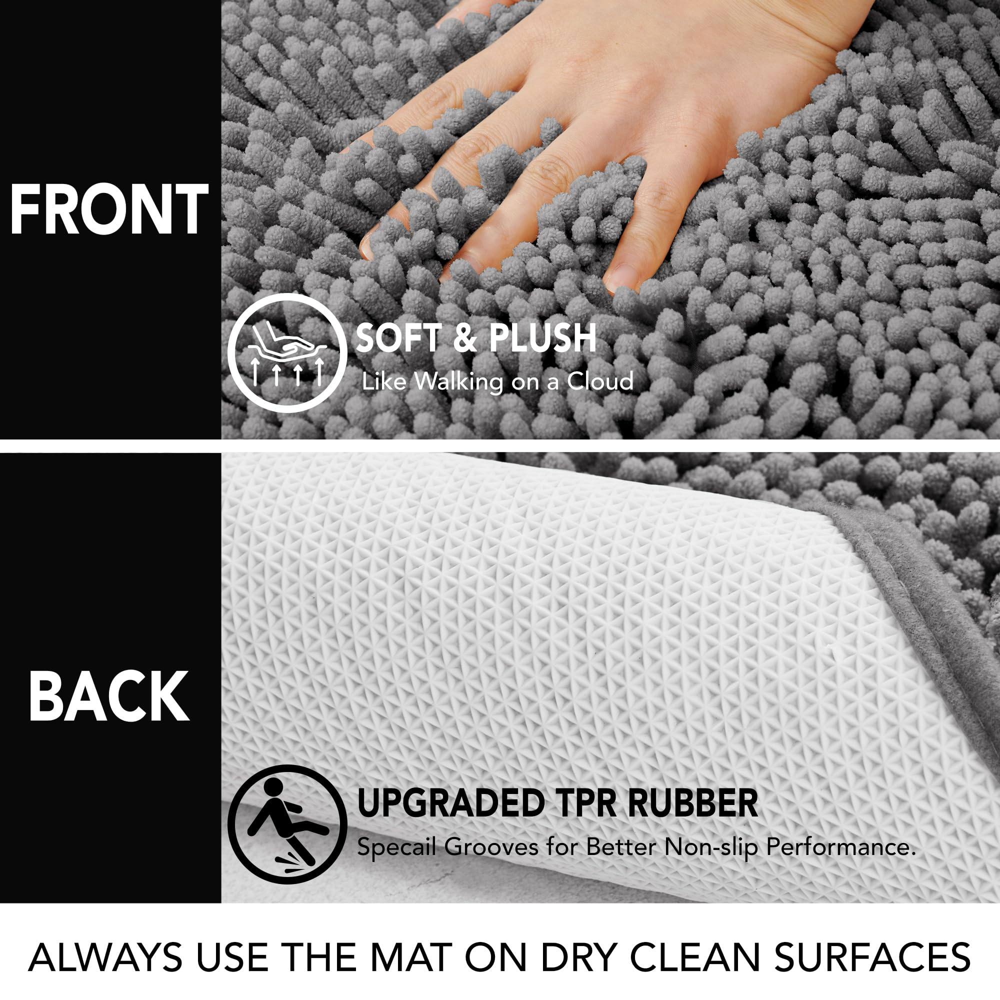 Deconovo Bathroom Rugs, 47"x27.5", Super Soft Plush Chenille Bath Mat, Machine Washable Absorbent Shower Rug, Non-Slip Rubber Backing for Bathroom Shower Entryway Door, Grey 5