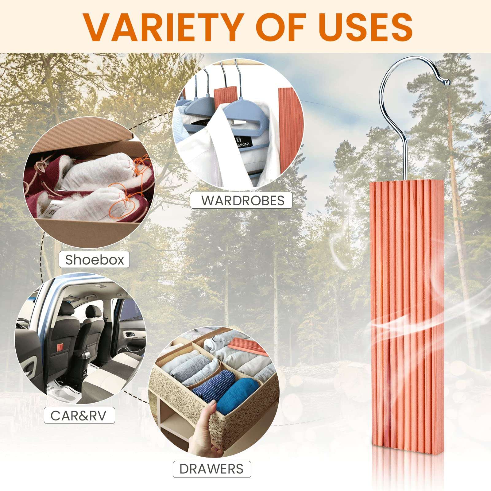 Homode Cedar Blocks for Clothes Storage, Aromatic Cedar Wood for Closets and Drawers, Cedarwood Hangups with Hook, Scent Sachets Bags Cedar Closet Freshener, 16 Pack 6