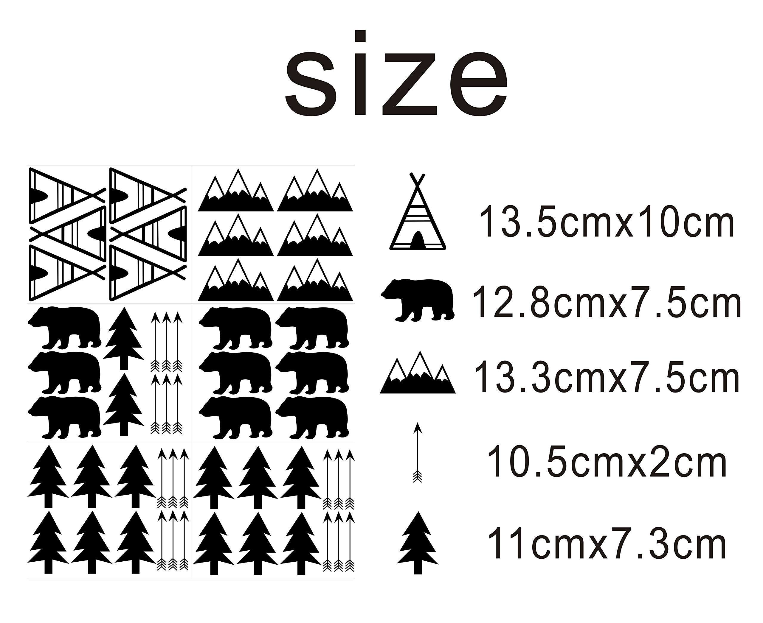 Woodland Wall Decal, Bears, Arrow, Teepees, Trees and Mountains Decor, Matte Vinyl Wall Stickers for Baby Bedroom, Nursery Wall Decals(Y05) (Black) 5