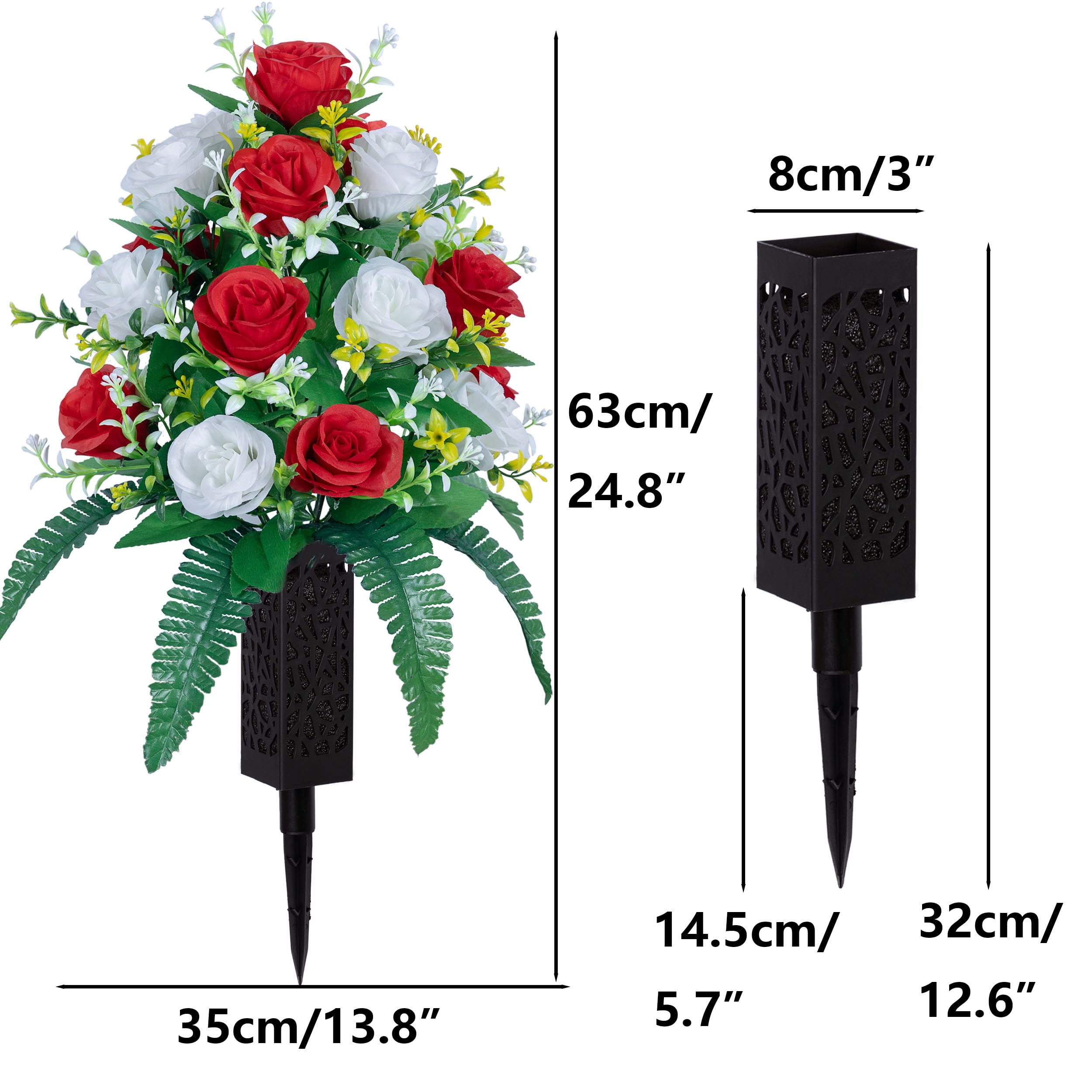 DONODA Cemetery Tombstone Red and White Saddle and 2 Sets of Artificial Cemetery Flowers Suit 6
