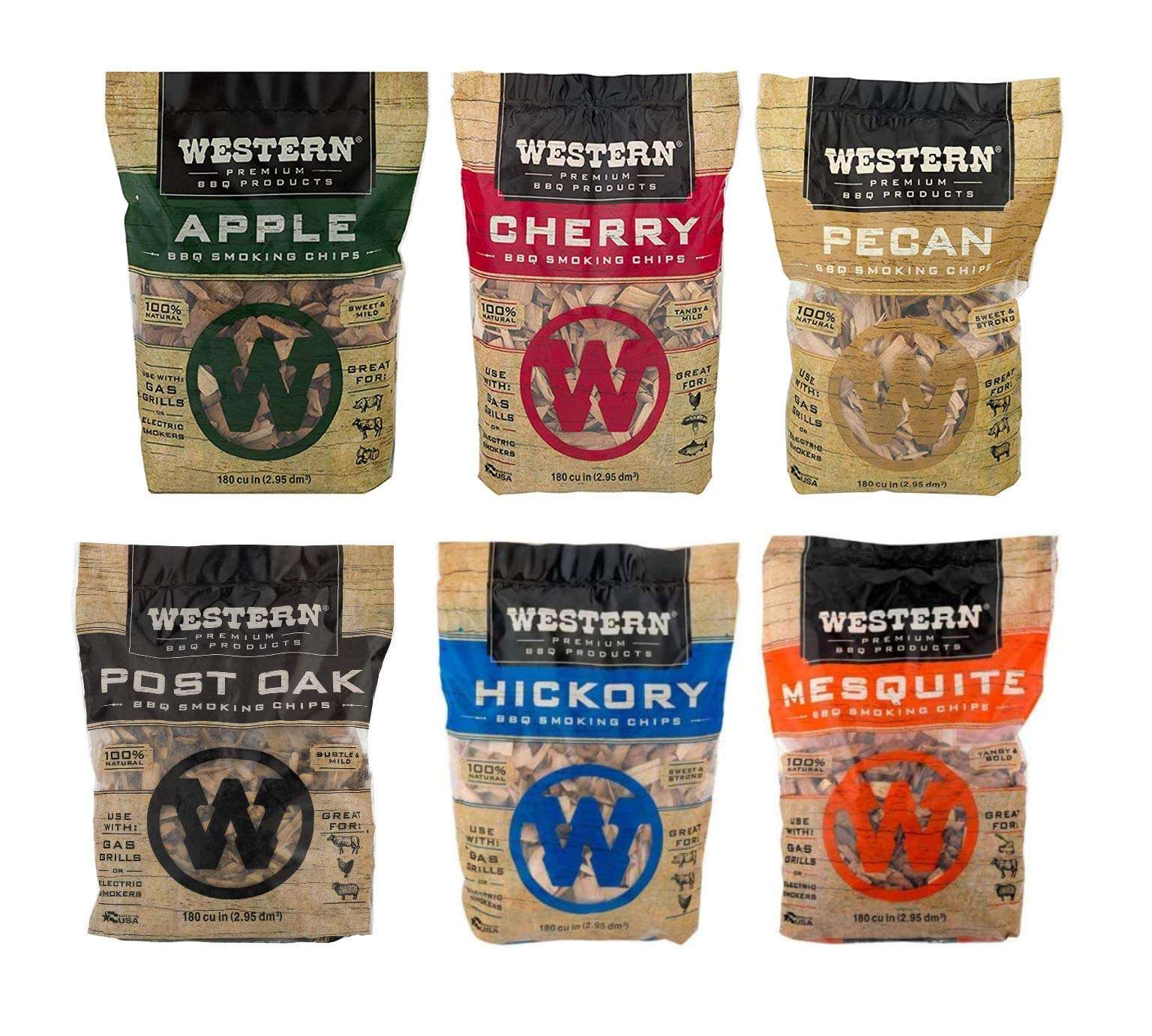 Western Wood Smoking Chip Variety Pack of 6, 180 cu in per Bag 1