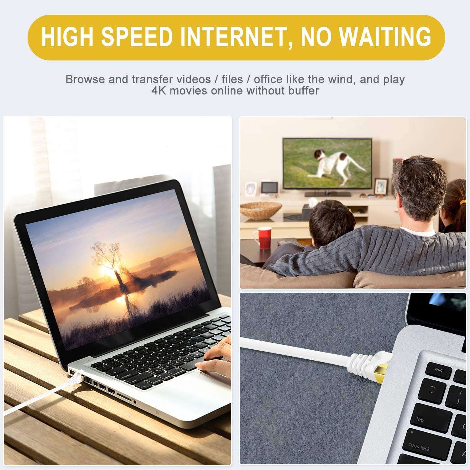 FEDUS 1M/3.2Ft Cat6 Flat Ethernet Cable, Multicolour Pack of 5, High-Speed 550MHZ/10 Gigabit Speed UTP LAN Cable, Network Internet Cable RJ45 Cable LAN Wire, Patch Computer Cord Gigabit Category 6 4