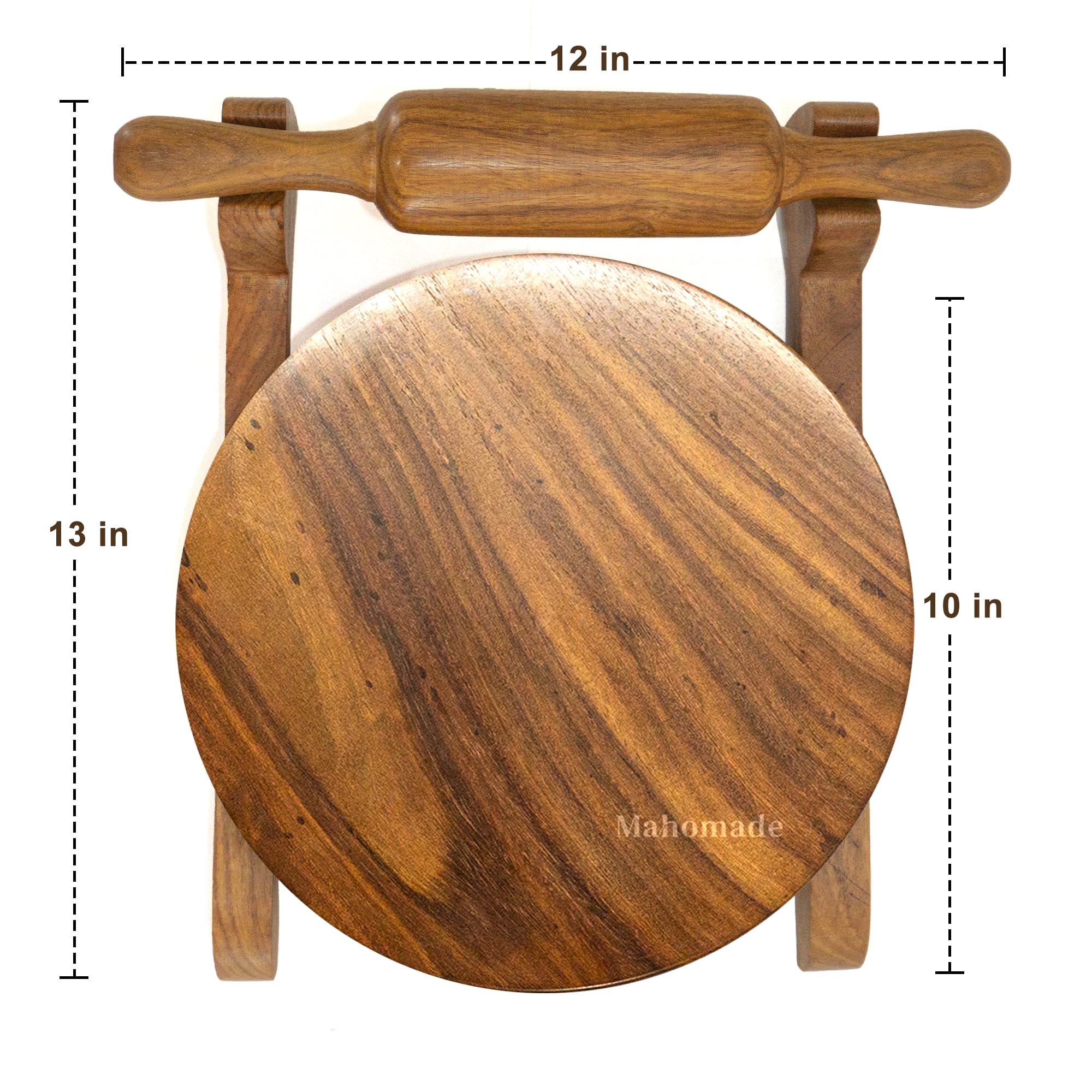 Wooden Chakla Belan with Stand | Rolling Pin & Board Set | Sheesham Wood | Chapati Maker | Roti Maker | Chakla 10 in & Belan 12 in (Chakla belan with Stand) 3