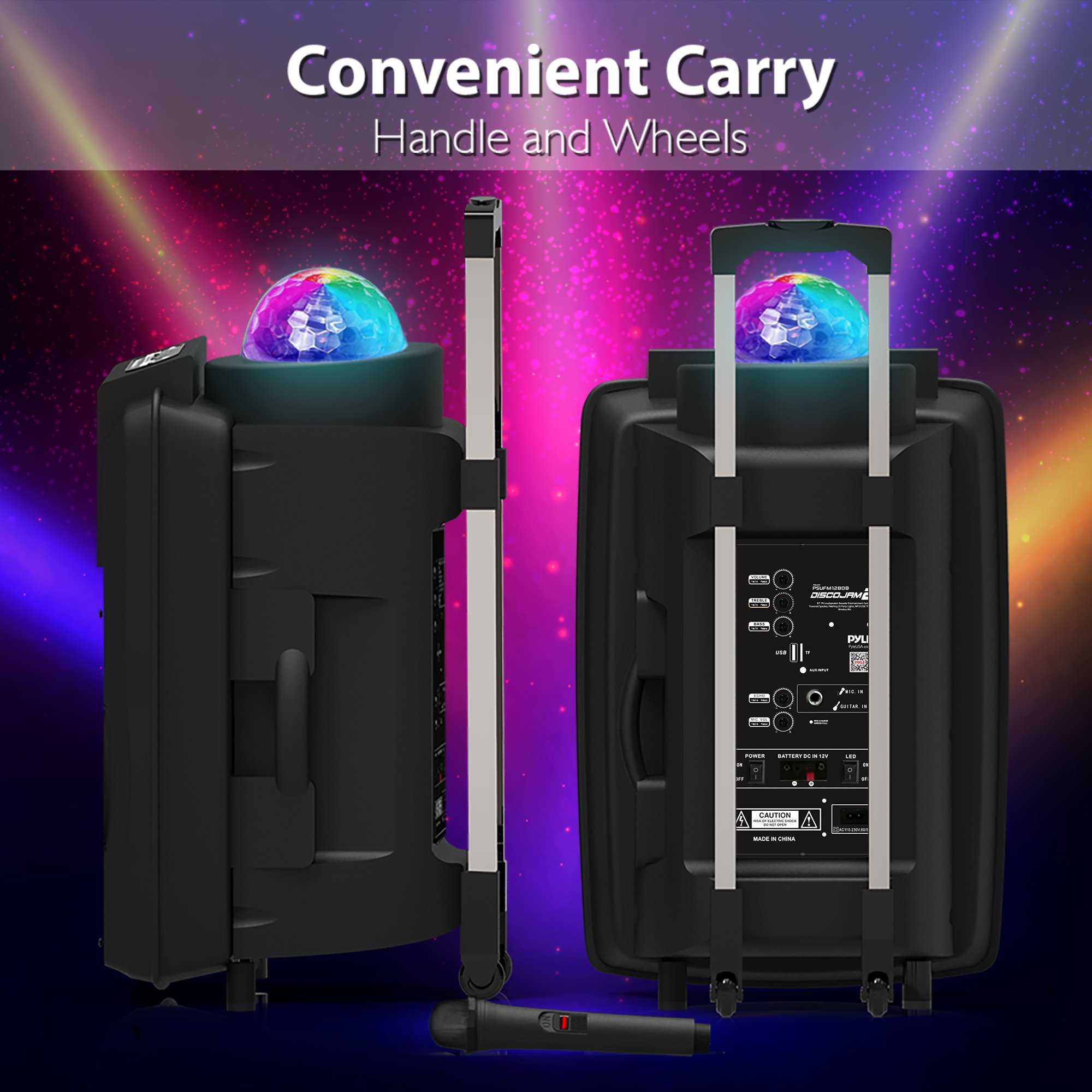 Pyle 700W Portable PA Speaker System Bundle with Bluetooth Wireless Streaming, Flashing LED Lights, Handheld Microphone and Adjustable Heavy Duty Speaker Stand 4