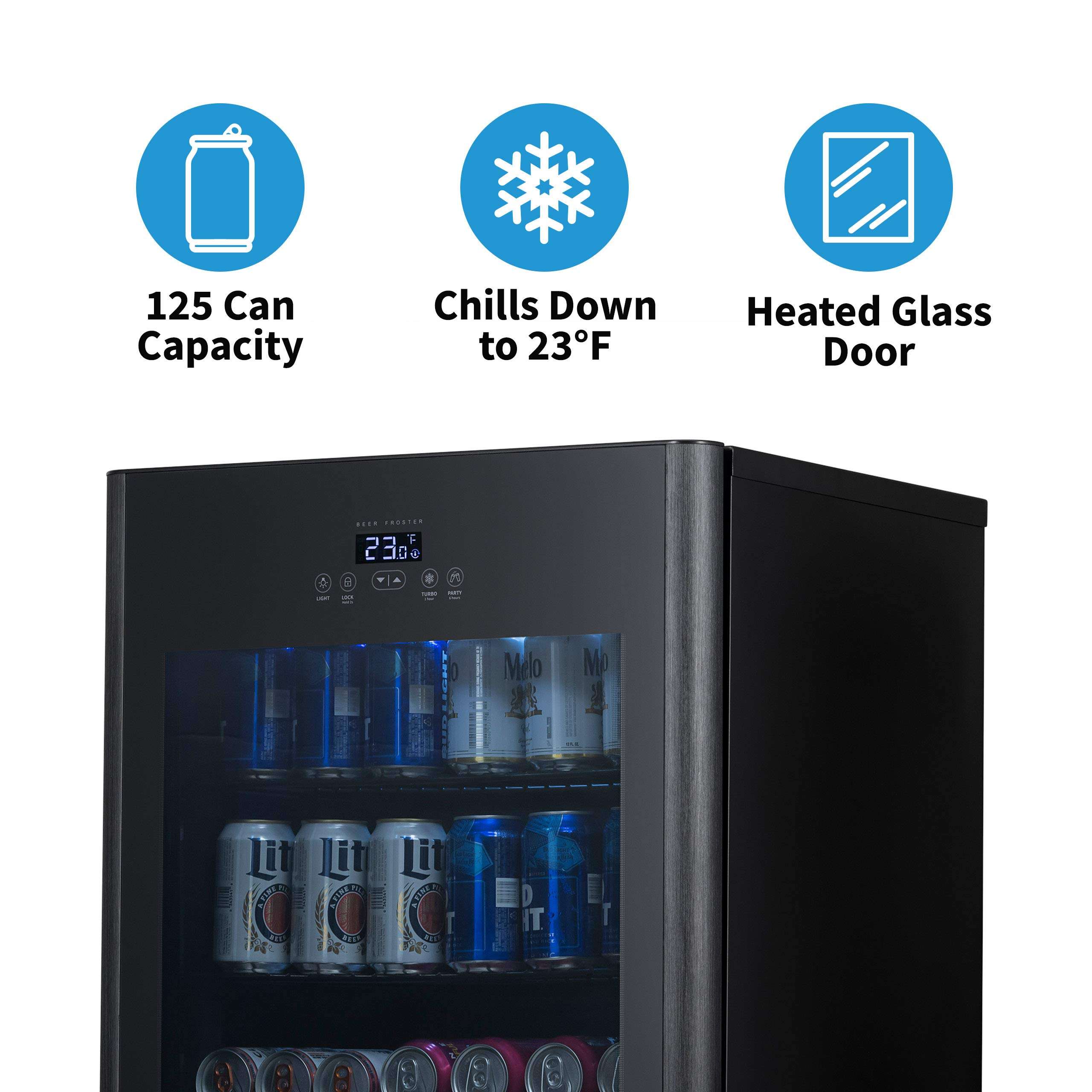 NewAir 125 Can Beer Froster, Mini Fridge, Small Drink Dispenser Machine, Freestanding Beer Freezer, Refrigerator and Cooler in Black - Frosts Drink to 23F, for Office or Bar with Adjustable Shelves 3