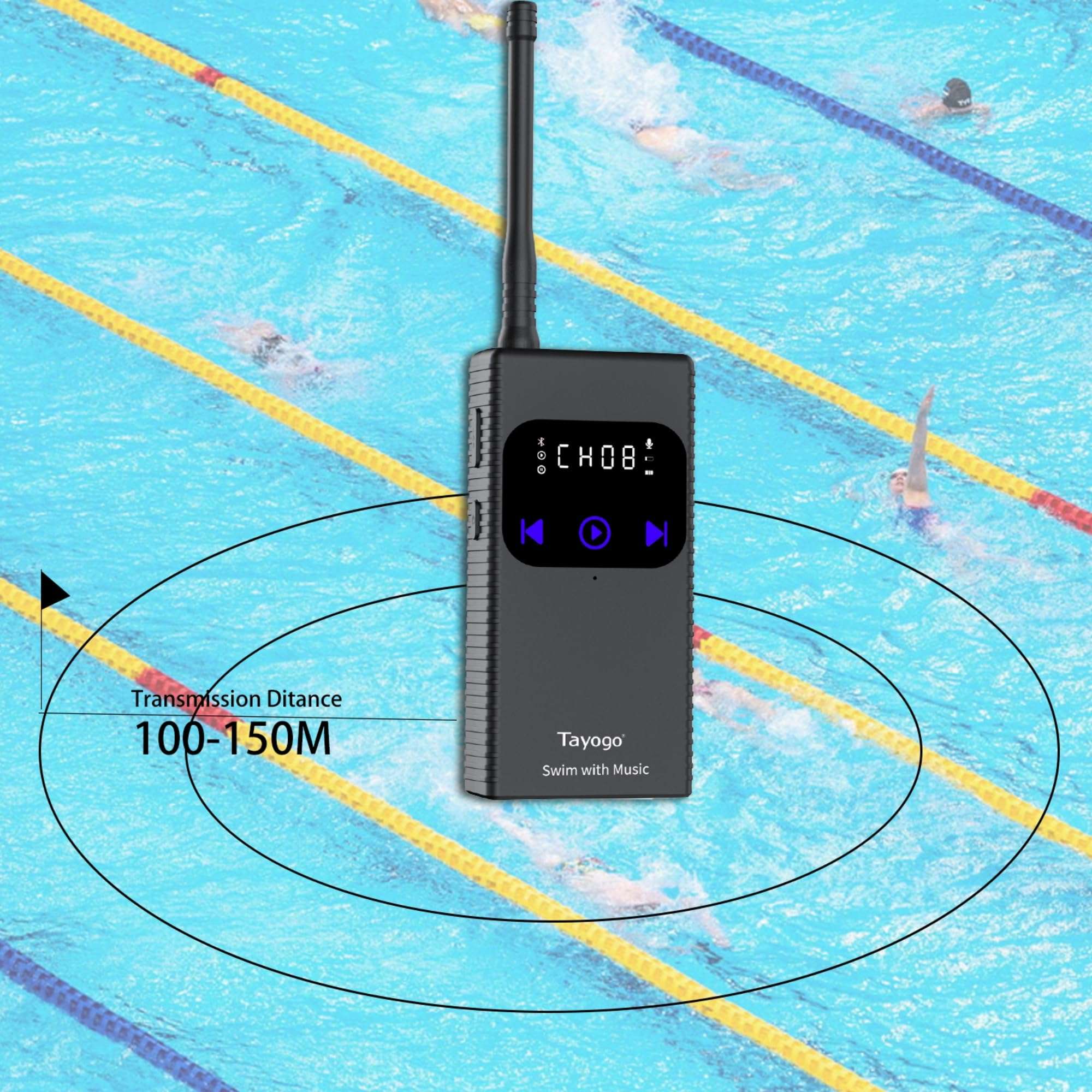 Swimming Headphones for Spotify, Audible, Swimming Coach Communicator,Tayogo Stream Music Combo,Wireless Transmitter,Waterproof in-Ear Headphones Receiver 3