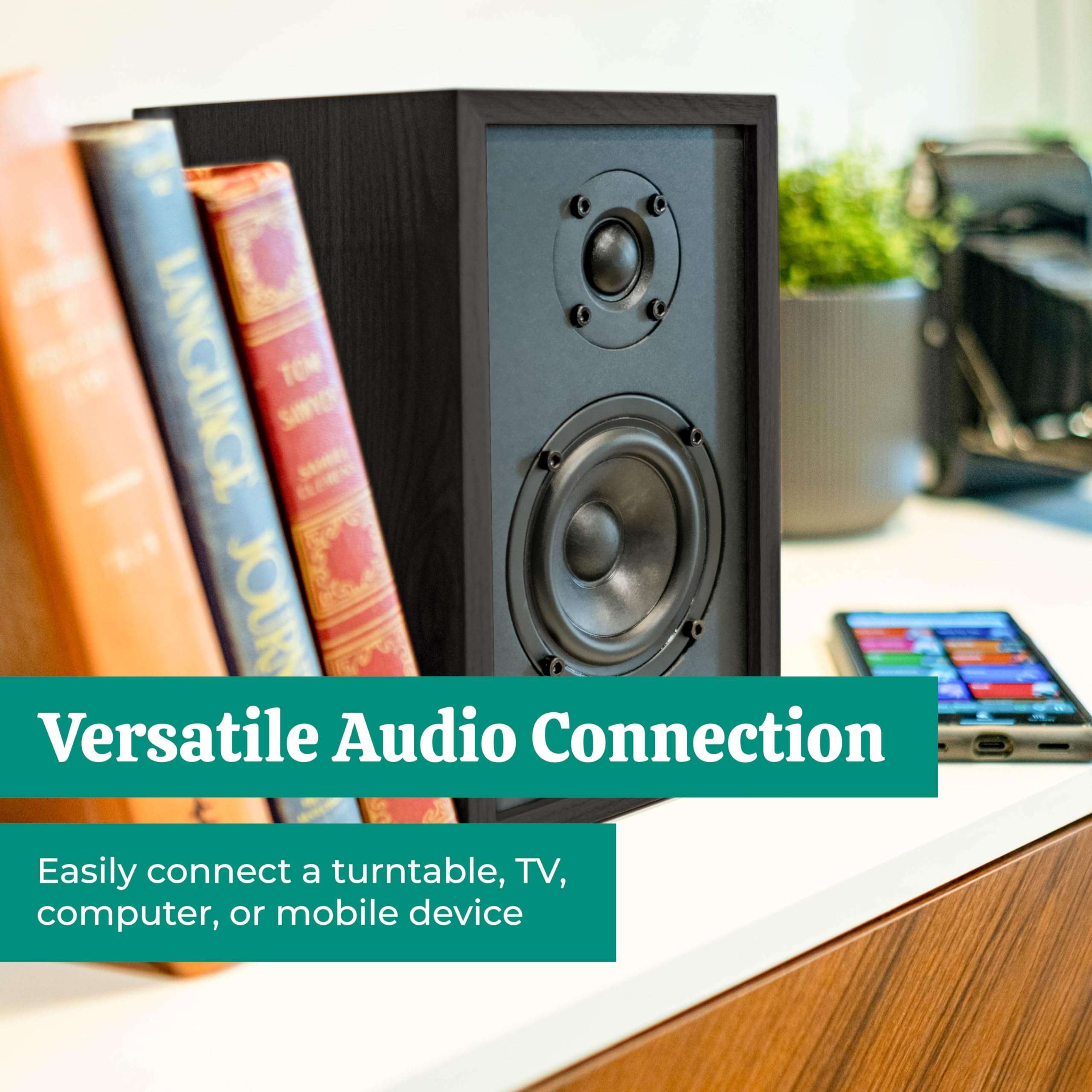 Electrohome Berkeley 2.0 Stereo Powered Bookshelf Speakers with Built-in Amplifier and 3" Drivers for Turntable, TV, PC and Wireless Music Streaming Featuring Bluetooth 5, RCA and Aux (EB20B) 4